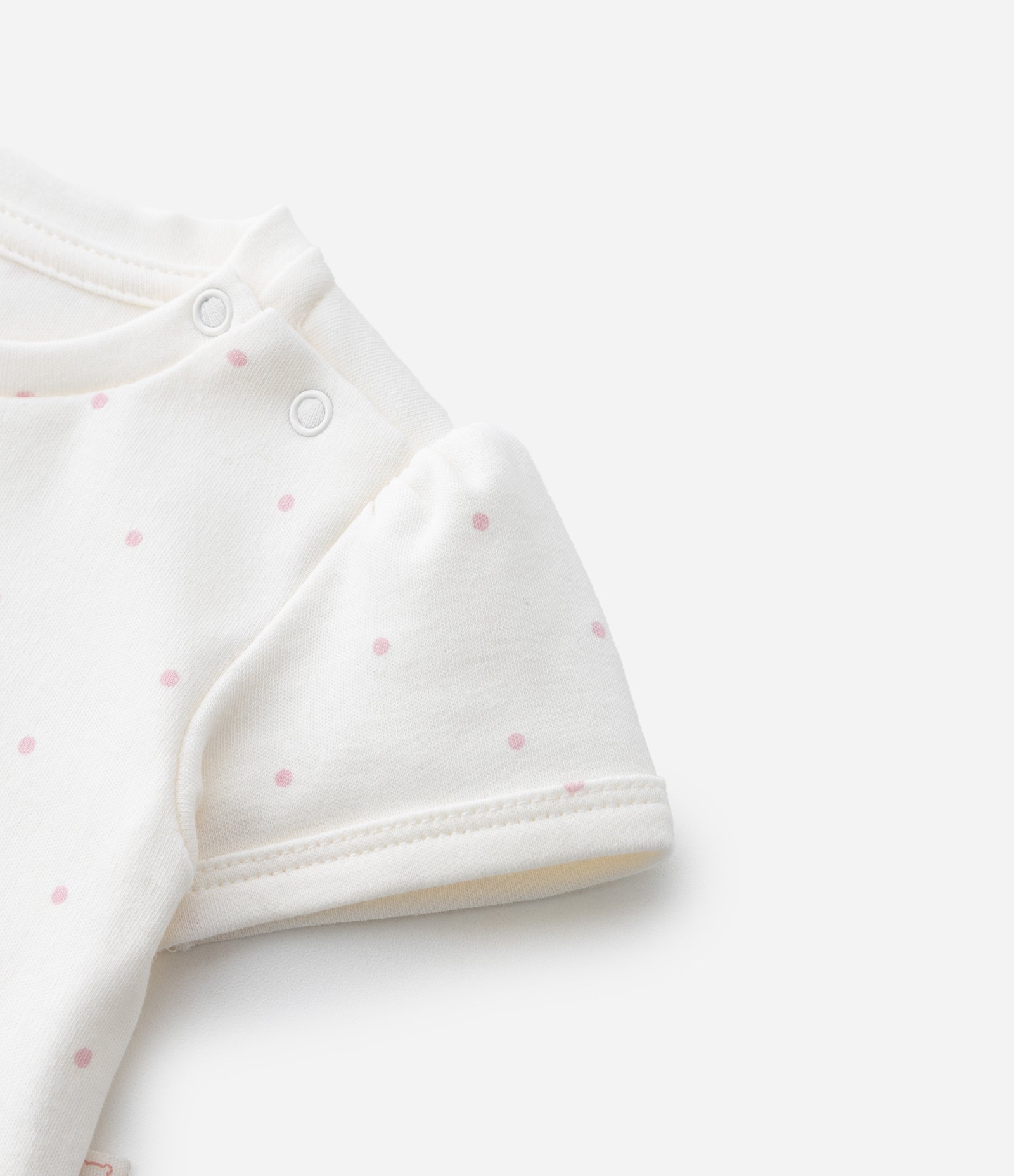 Conjunto Infantil em Suedine com Estampa Poá e Bordado de Ursa - Tam 0 a 18 Meses Branco/Rosa 5