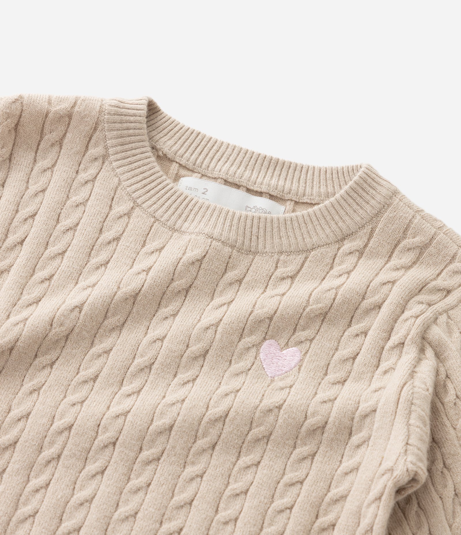 Conjunto Infantil em Efeito Tricô com Coração Bordado – Tam 1 a 5/6 Anos Bege Claro 9