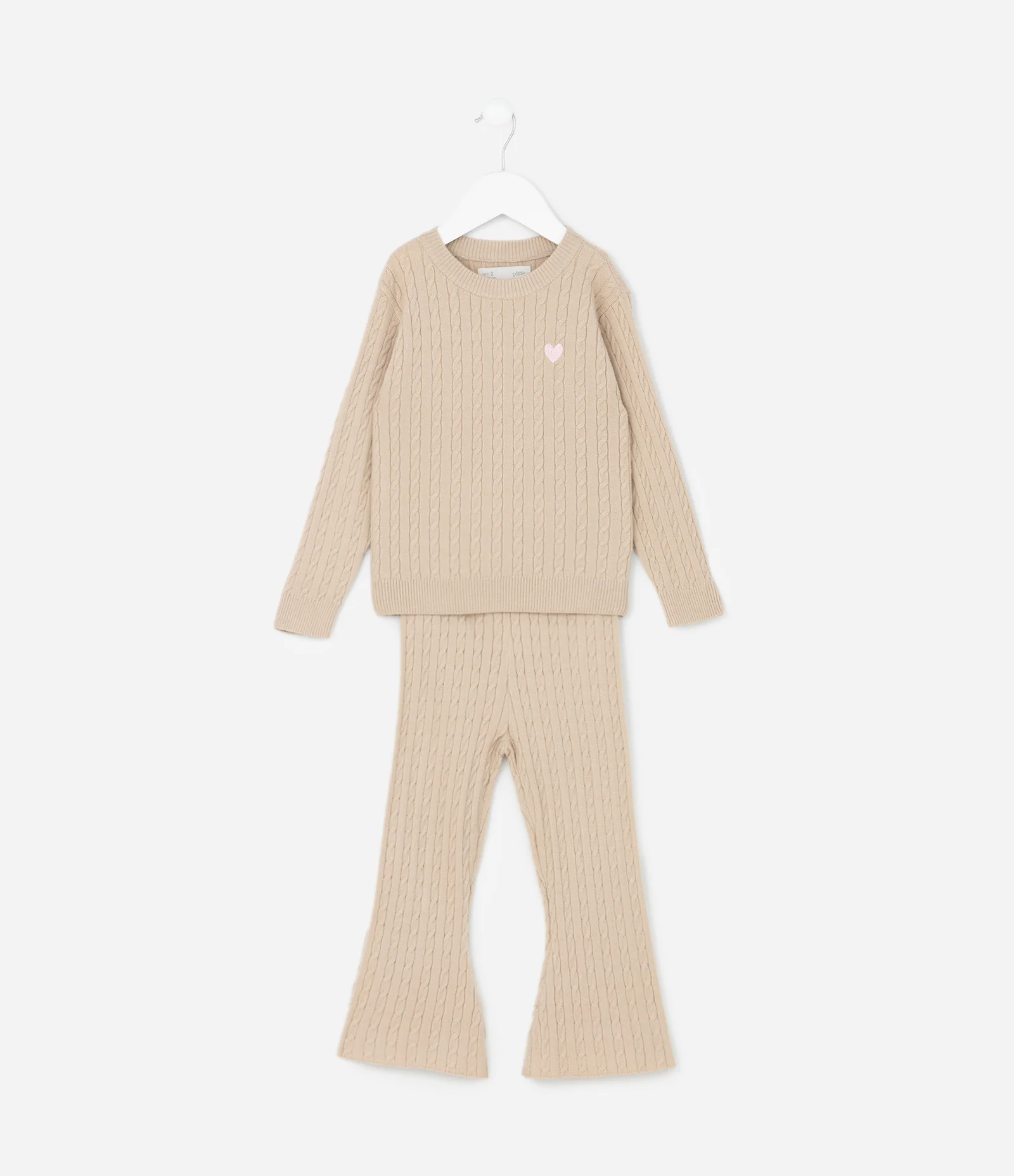 Conjunto Infantil em Efeito Tricô com Coração Bordado – Tam 1 a 5/6 Anos Bege Claro 1