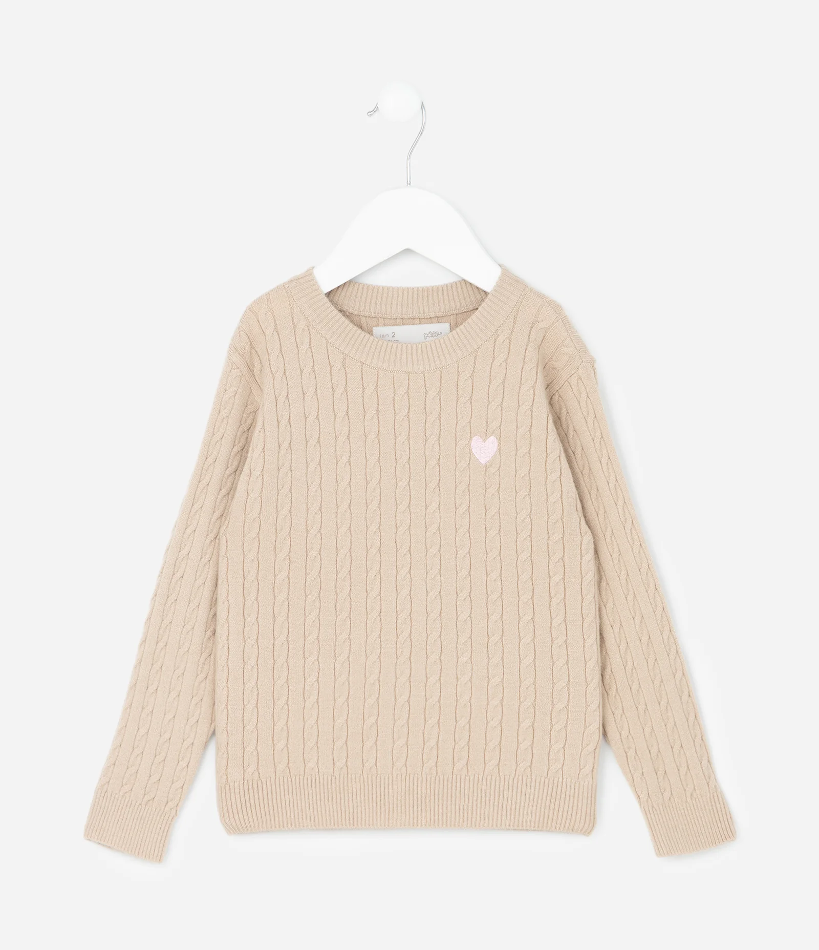 Conjunto Infantil em Efeito Tricô com Coração Bordado – Tam 1 a 5/6 Anos Bege Claro 2