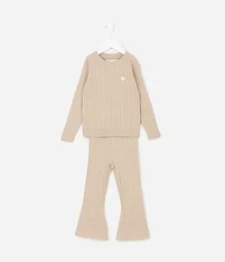 Conjunto Infantil em Efeito Tricô com Coração Bordado – Tam 1 a 5/6 Anos