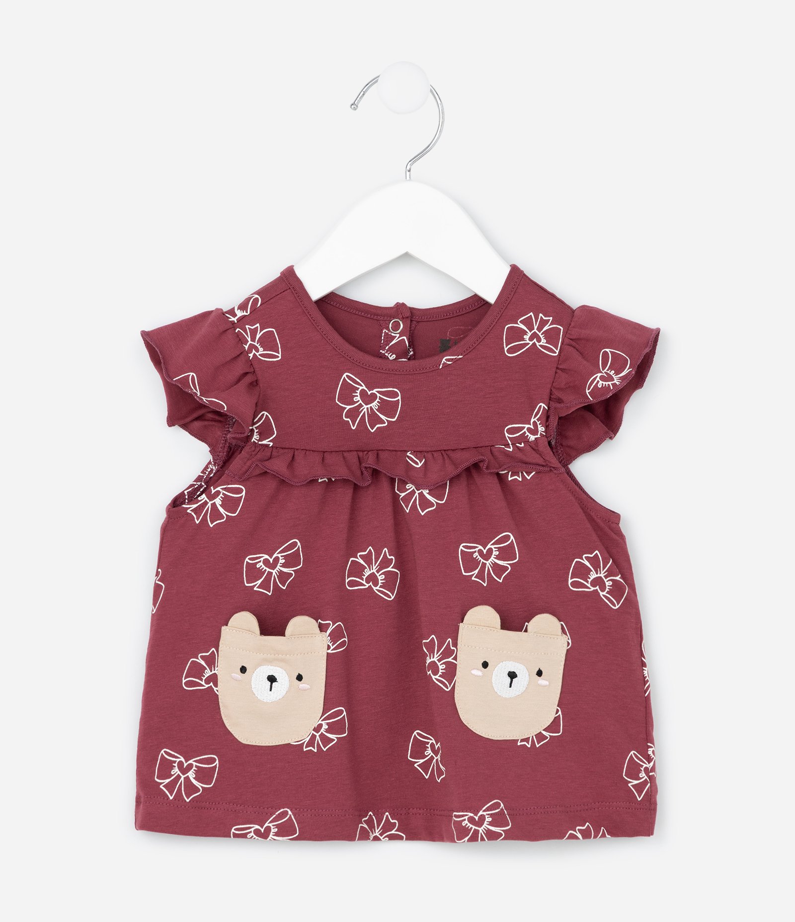 Conjunto Infantil Bata com Bolsinhos e Estampa De Laços – Tam RN A 18 Meses Vinho 2
