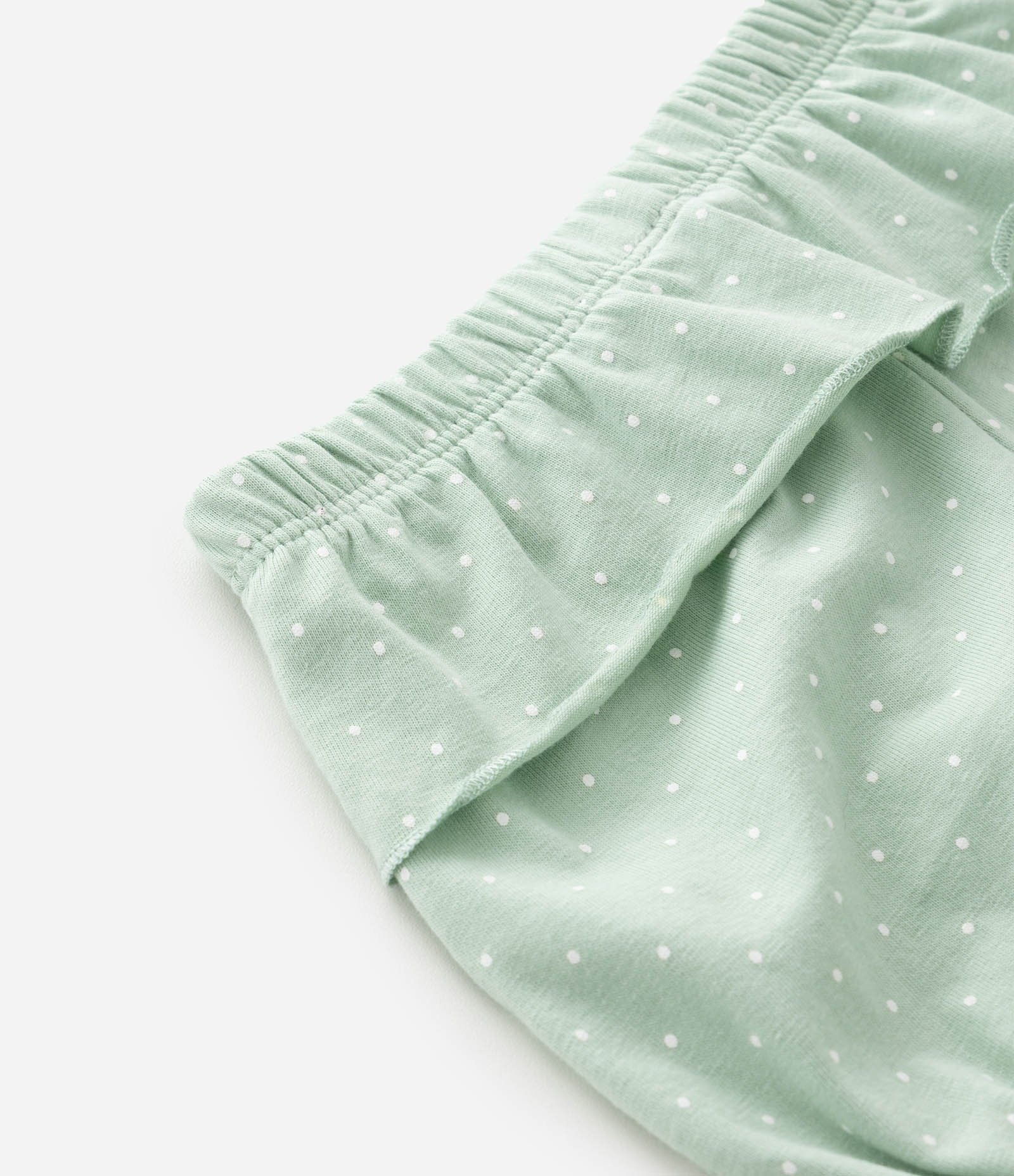 Conjunto Infantil com Bata e Bermuda Estampada e Bordado de Cerejinhas - Tam RN a 18 Meses Verde Pastel 8