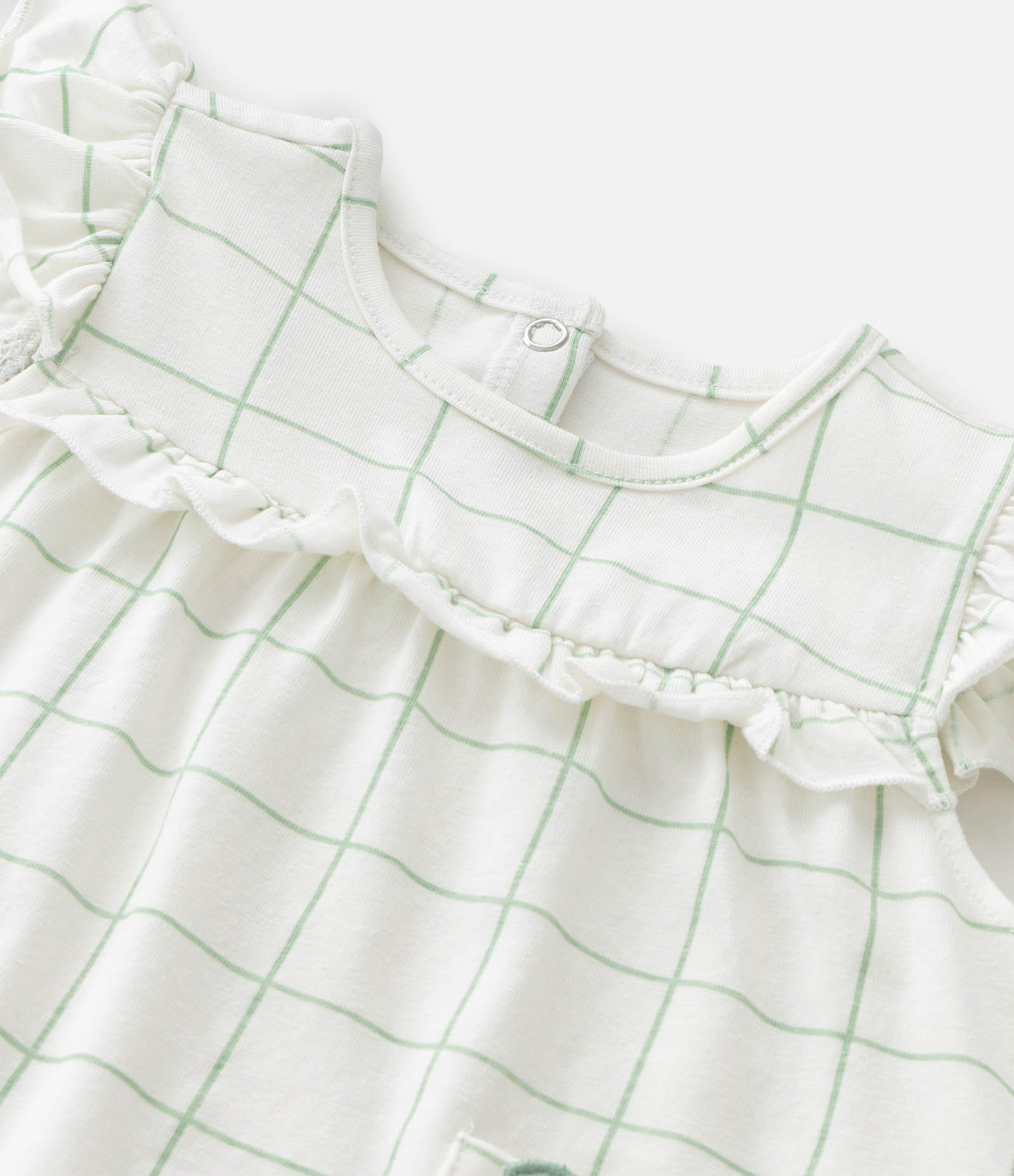 Conjunto Infantil com Bata e Bermuda Estampada e Bordado de Cerejinhas - Tam RN a 18 Meses Verde Pastel 12