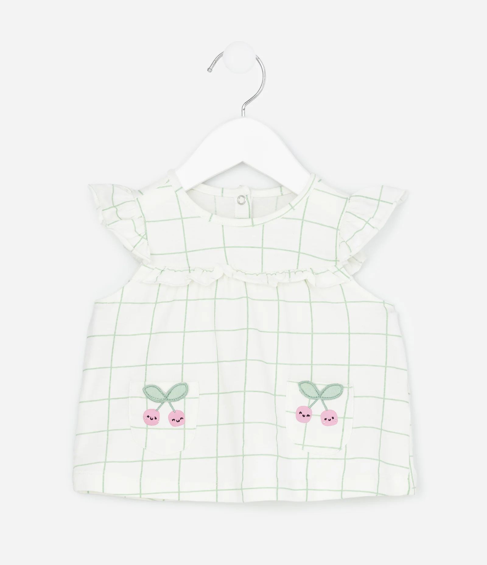 Conjunto Infantil com Bata e Bermuda Estampada e Bordado de Cerejinhas - Tam RN a 18 Meses Verde Pastel 2