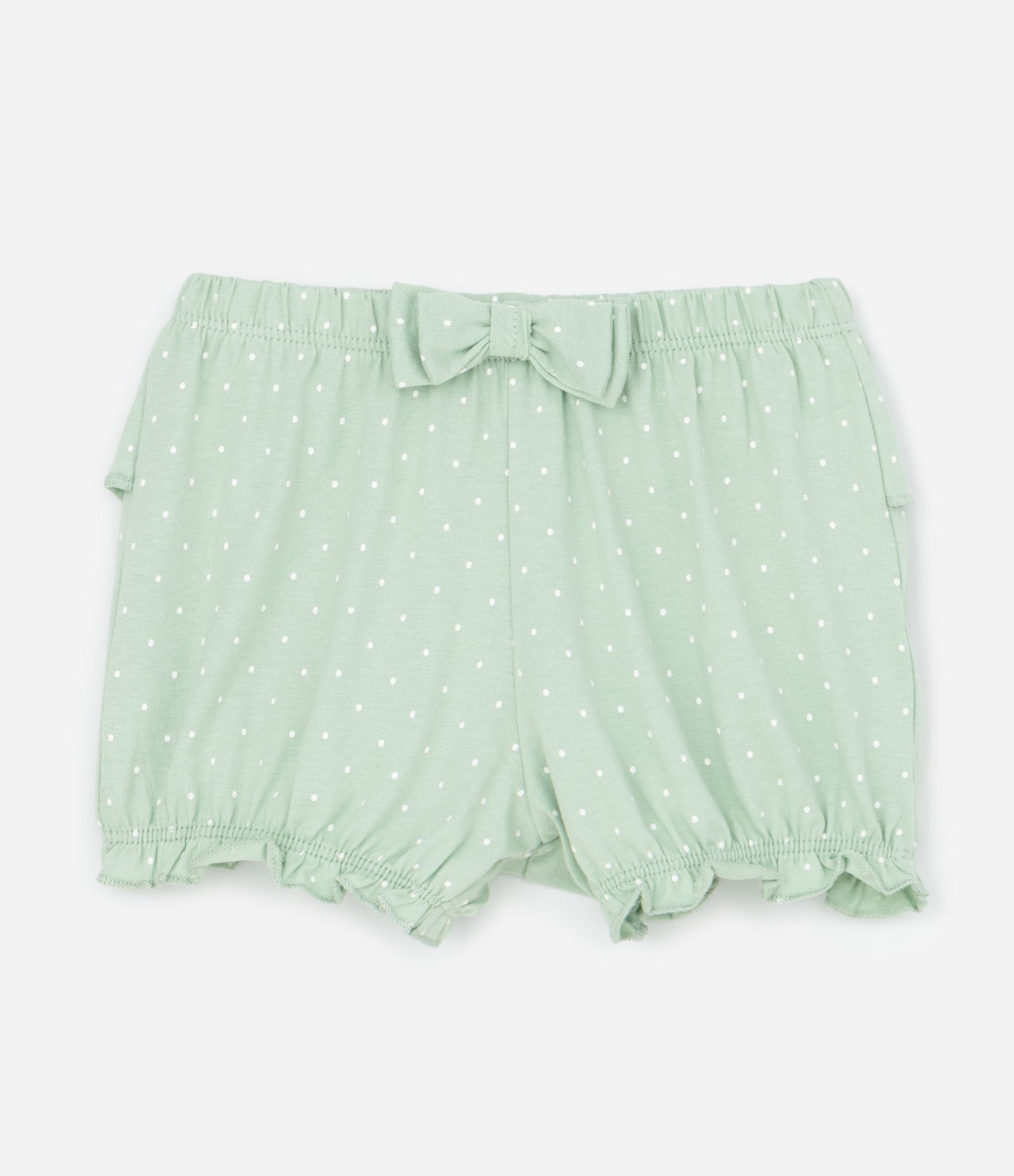 Conjunto Infantil com Bata e Bermuda Estampada e Bordado de Cerejinhas - Tam RN a 18 Meses Verde Pastel 4