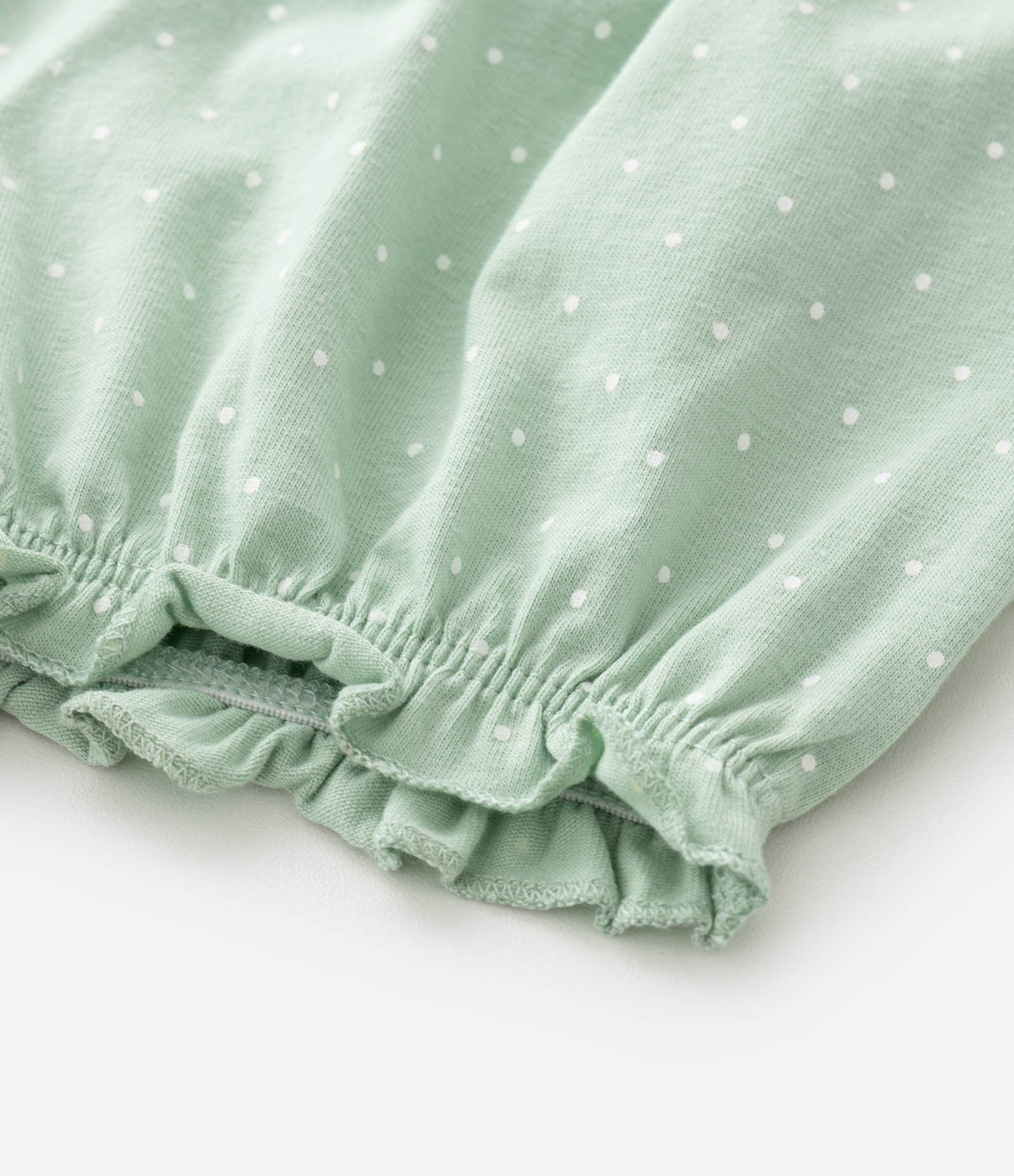 Conjunto Infantil com Bata e Bermuda Estampada e Bordado de Cerejinhas - Tam RN a 18 Meses Verde Pastel 6