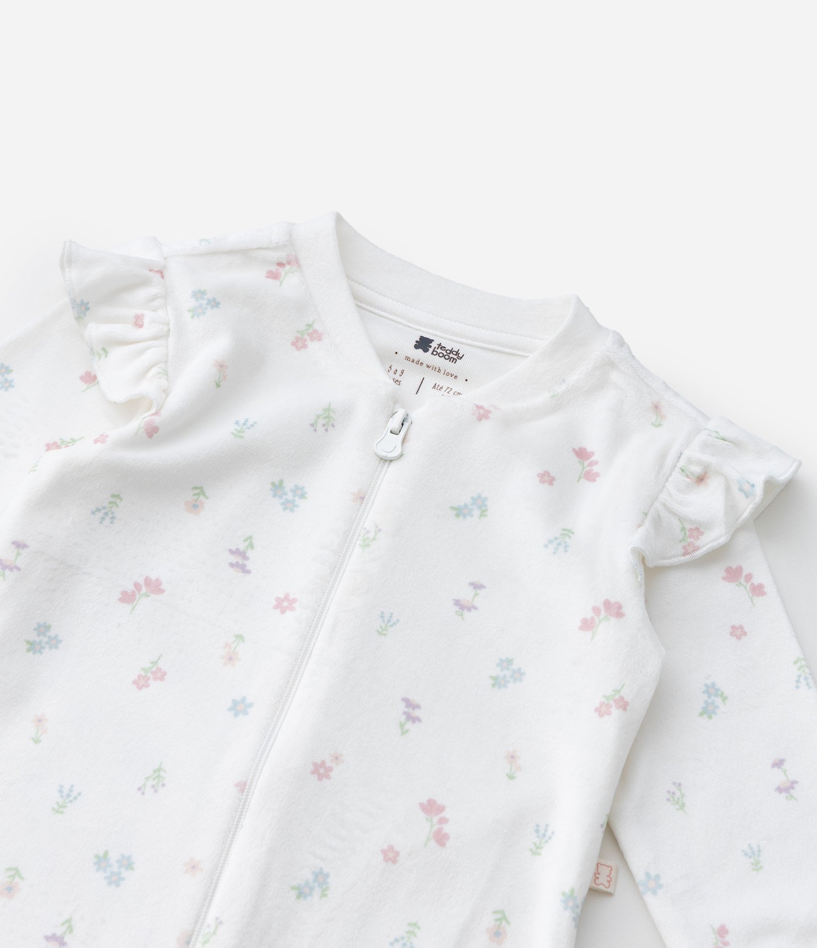 Macacão Infantil em Plush com Estampa Floral Liberty - Tam 0 a 18 Meses Branco 9