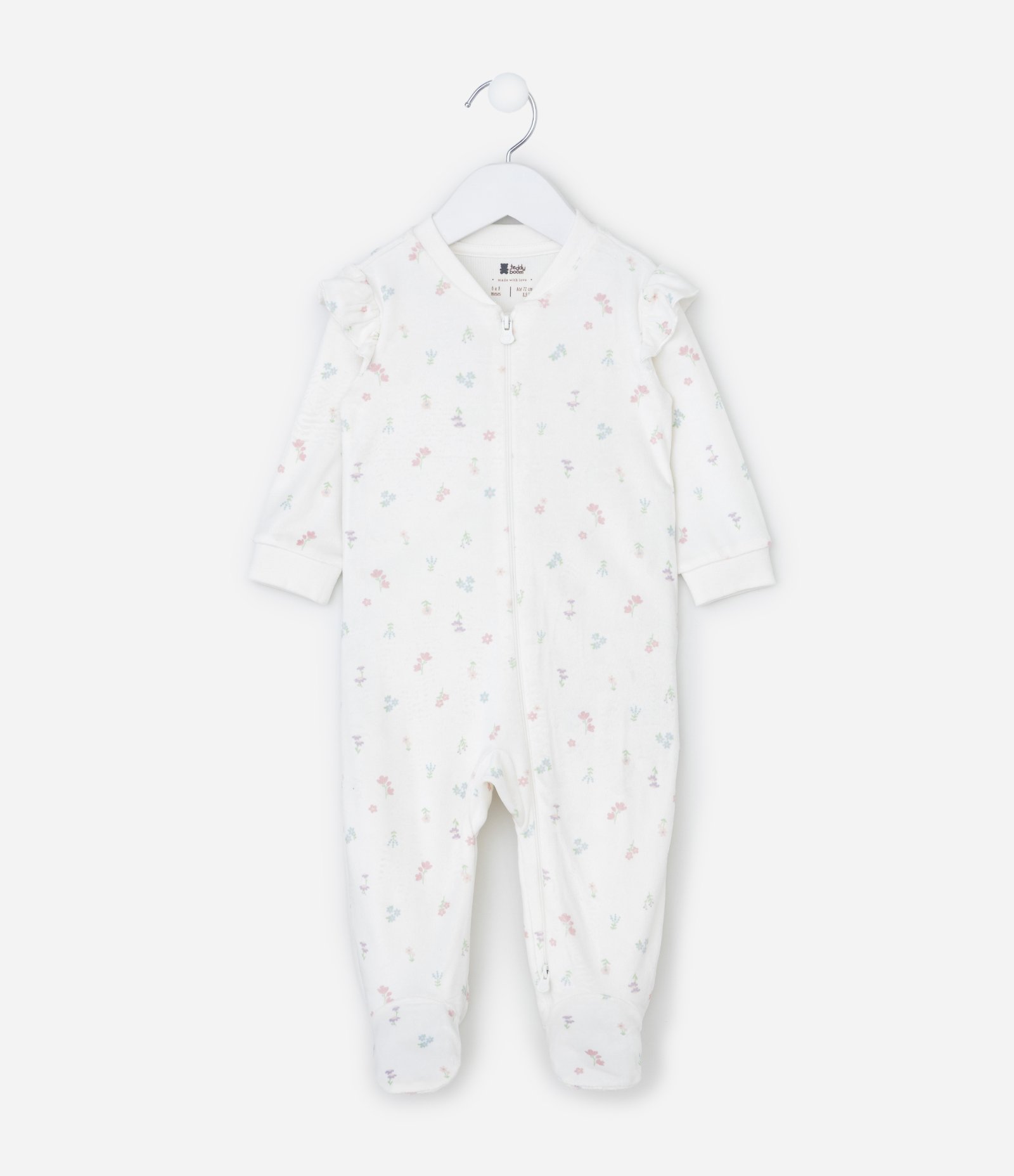 Macacão Infantil em Plush com Estampa Floral Liberty - Tam 0 a 18 Meses Branco 1