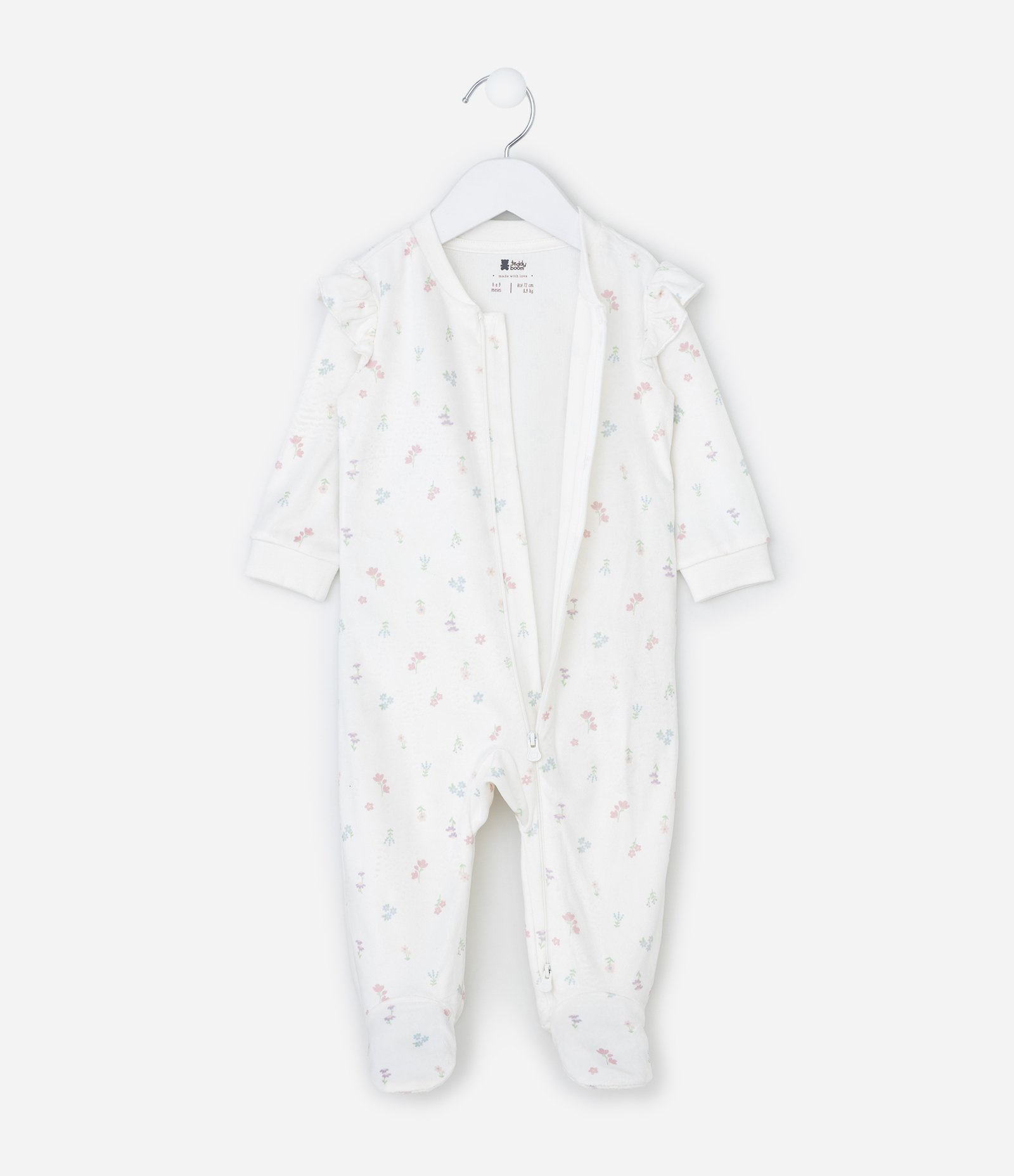 Macacão Infantil em Plush com Estampa Floral Liberty - Tam 0 a 18 Meses Branco 2