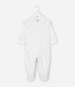 Macacão Infantil em Plush com Estampa Floral Liberty - Tam 0 a 18 Meses