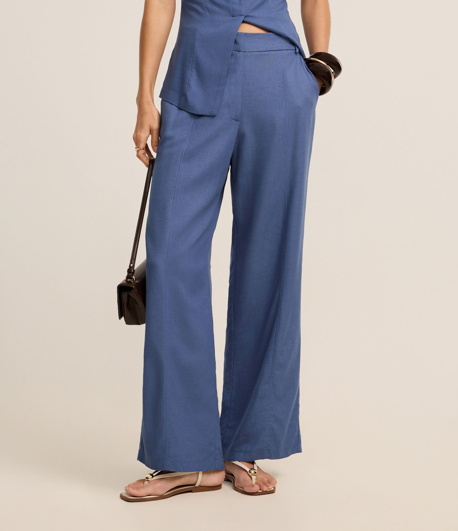 Calça Balloon Cintura Alta em Viscolinho com Azul Denim 3