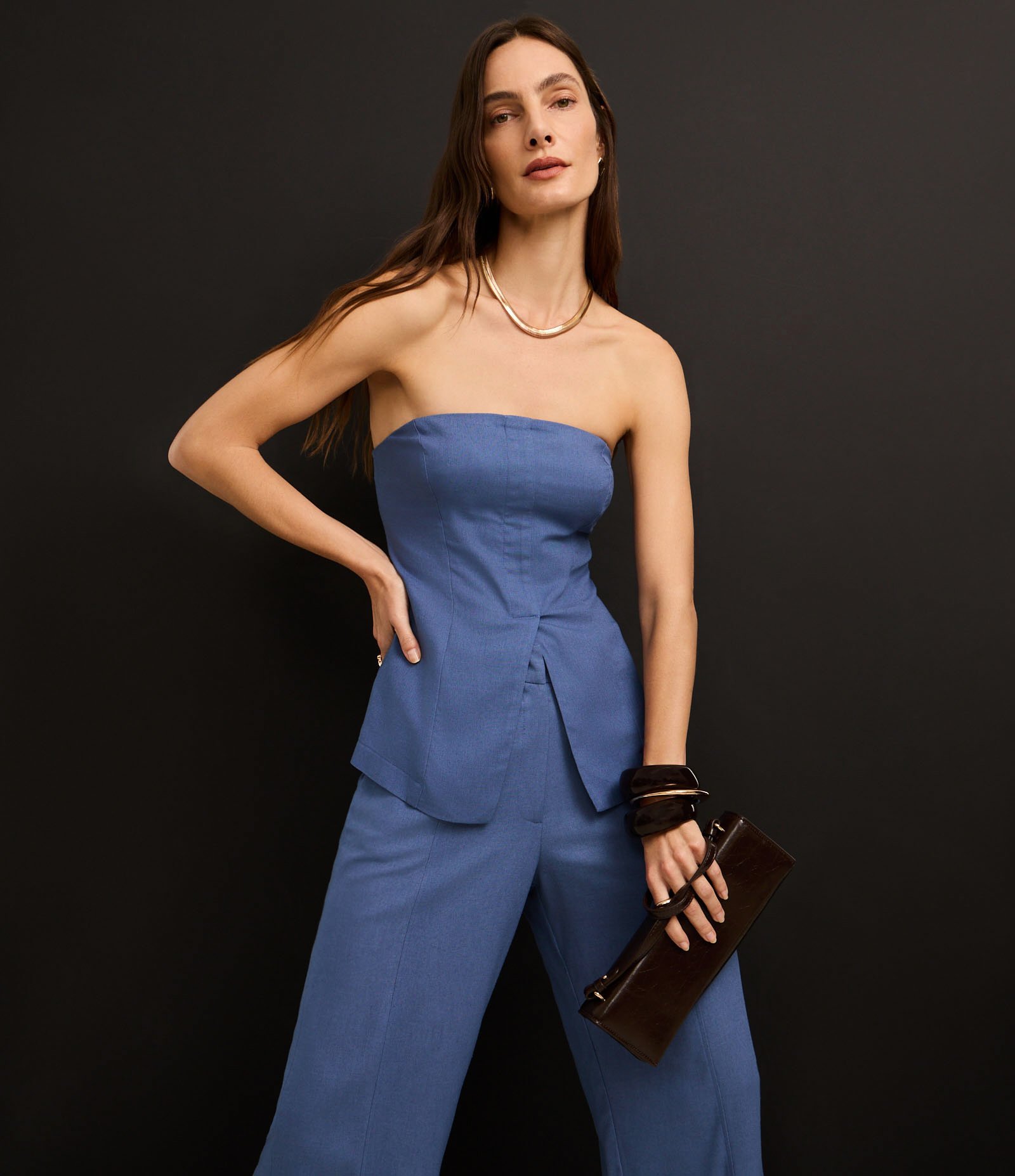 Calça Balloon Cintura Alta em Viscolinho com Azul Denim 5