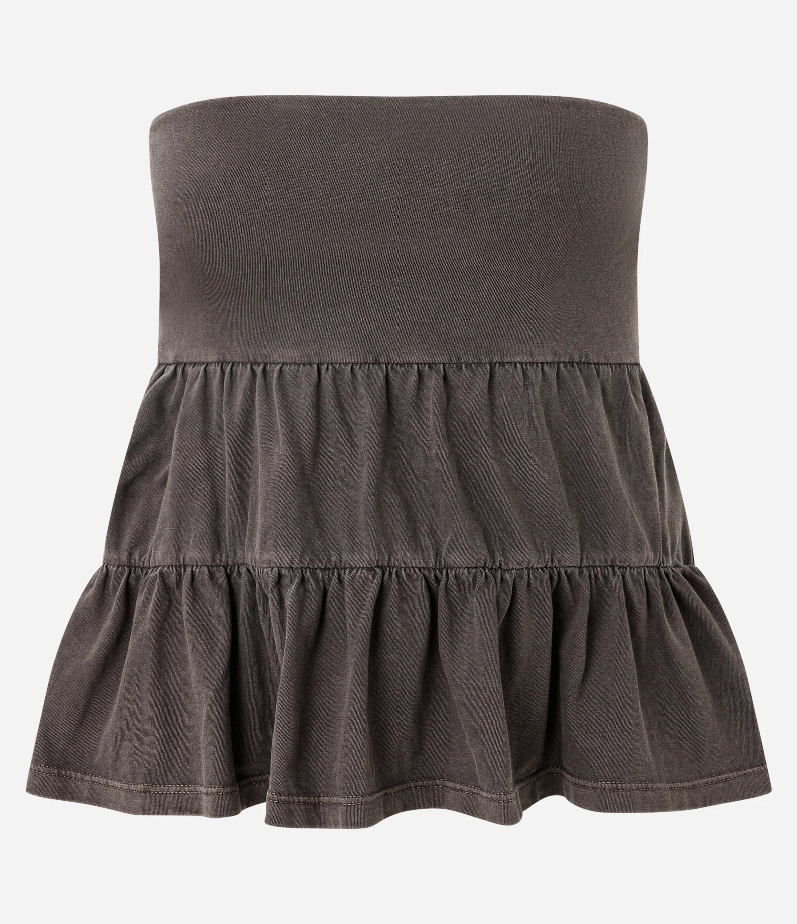 Blusa sem Manga Estonado com Babados Marrom 4