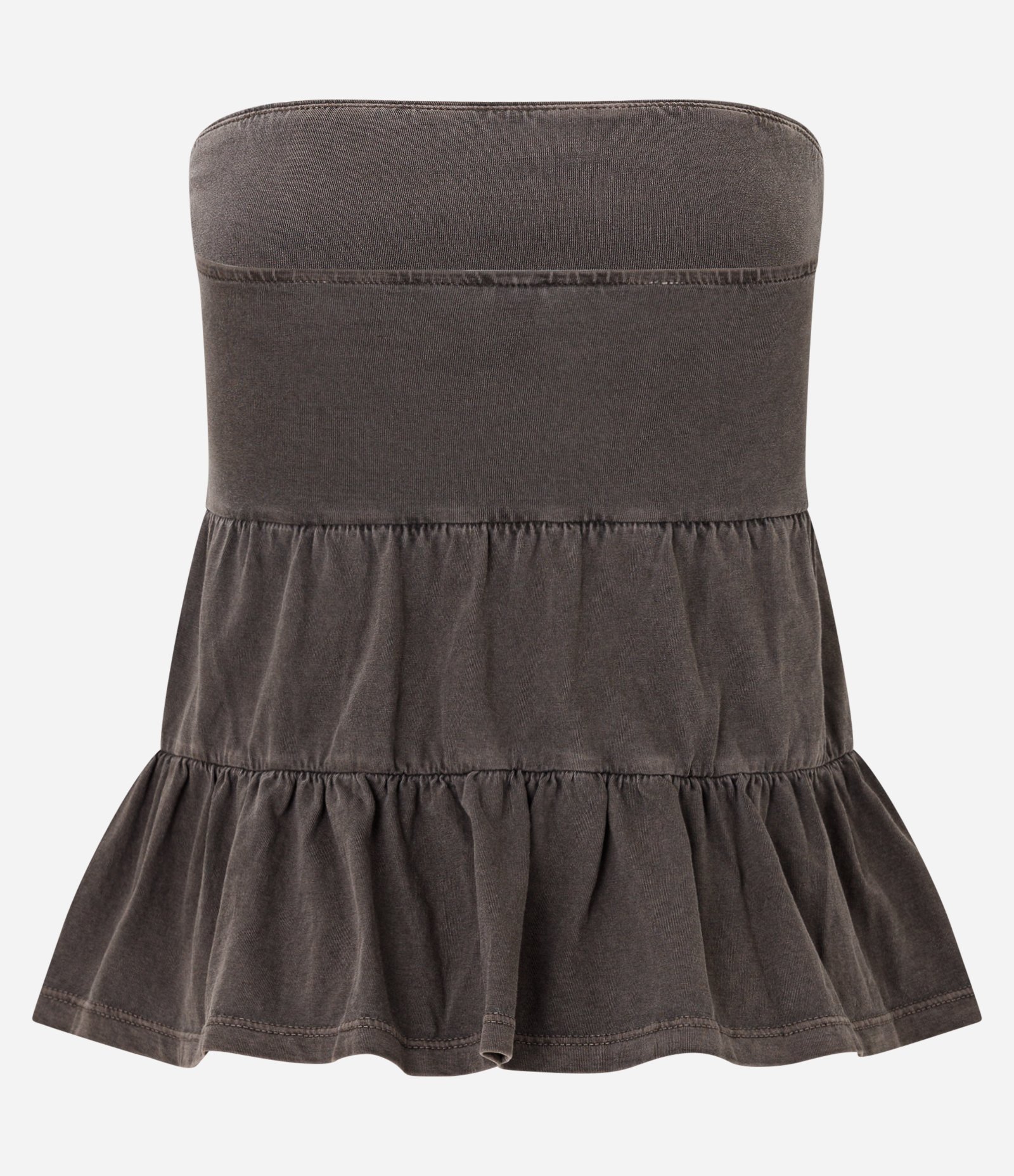 Blusa sem Manga Estonado com Babados Marrom 5