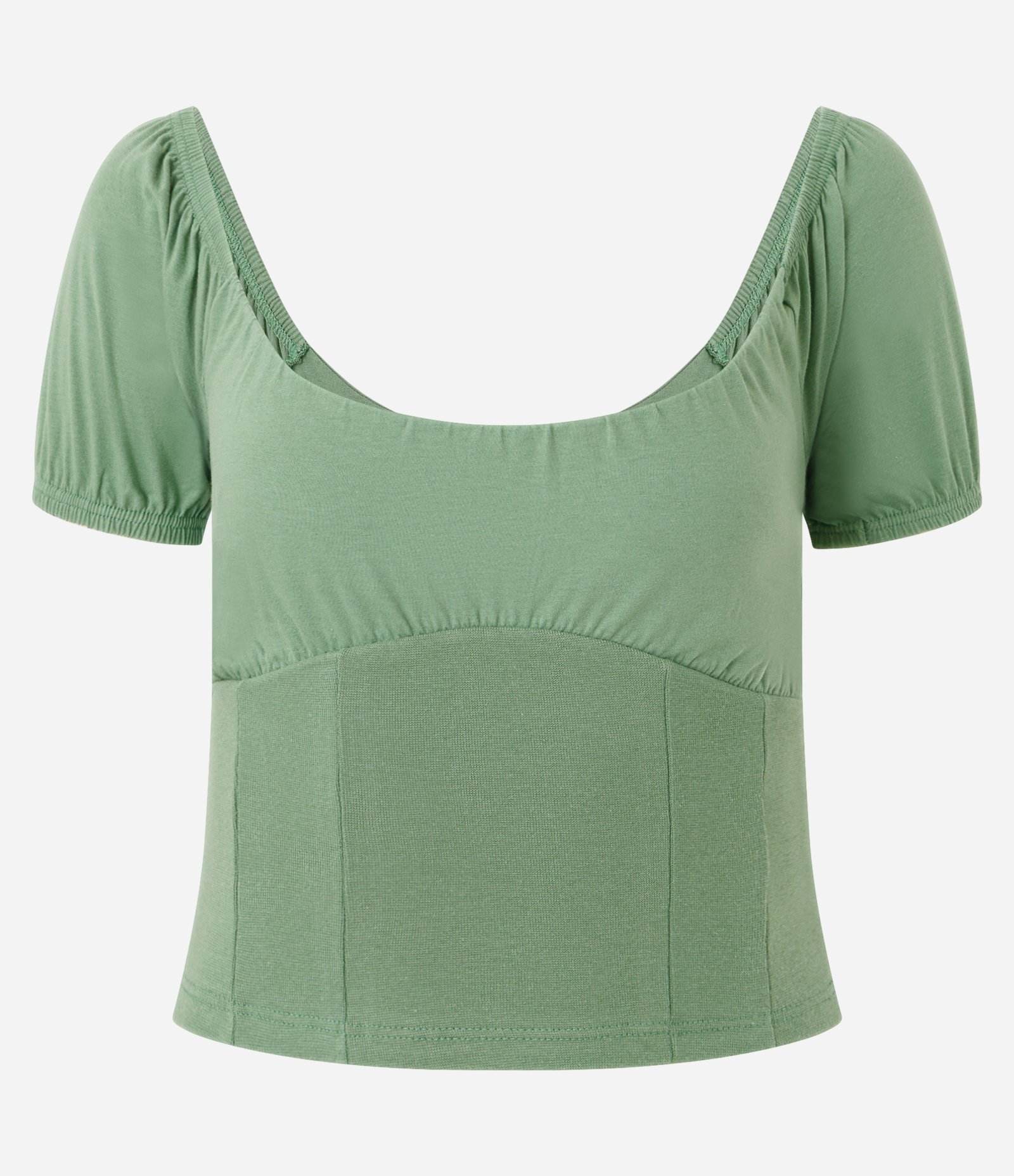 Blusa em Algodão com Manga Bufante e Decote Aberto Verde Olivia 4