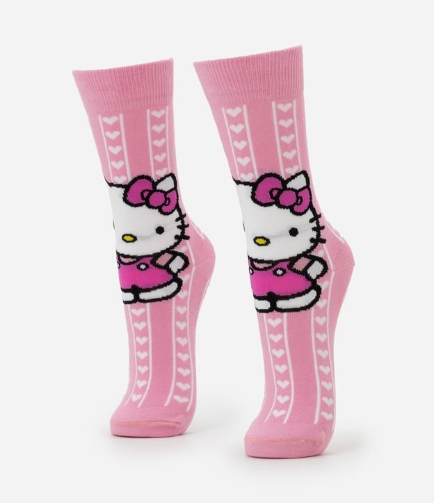 Meia Cano Alto em Algodão com Estampa Hello Kitty
