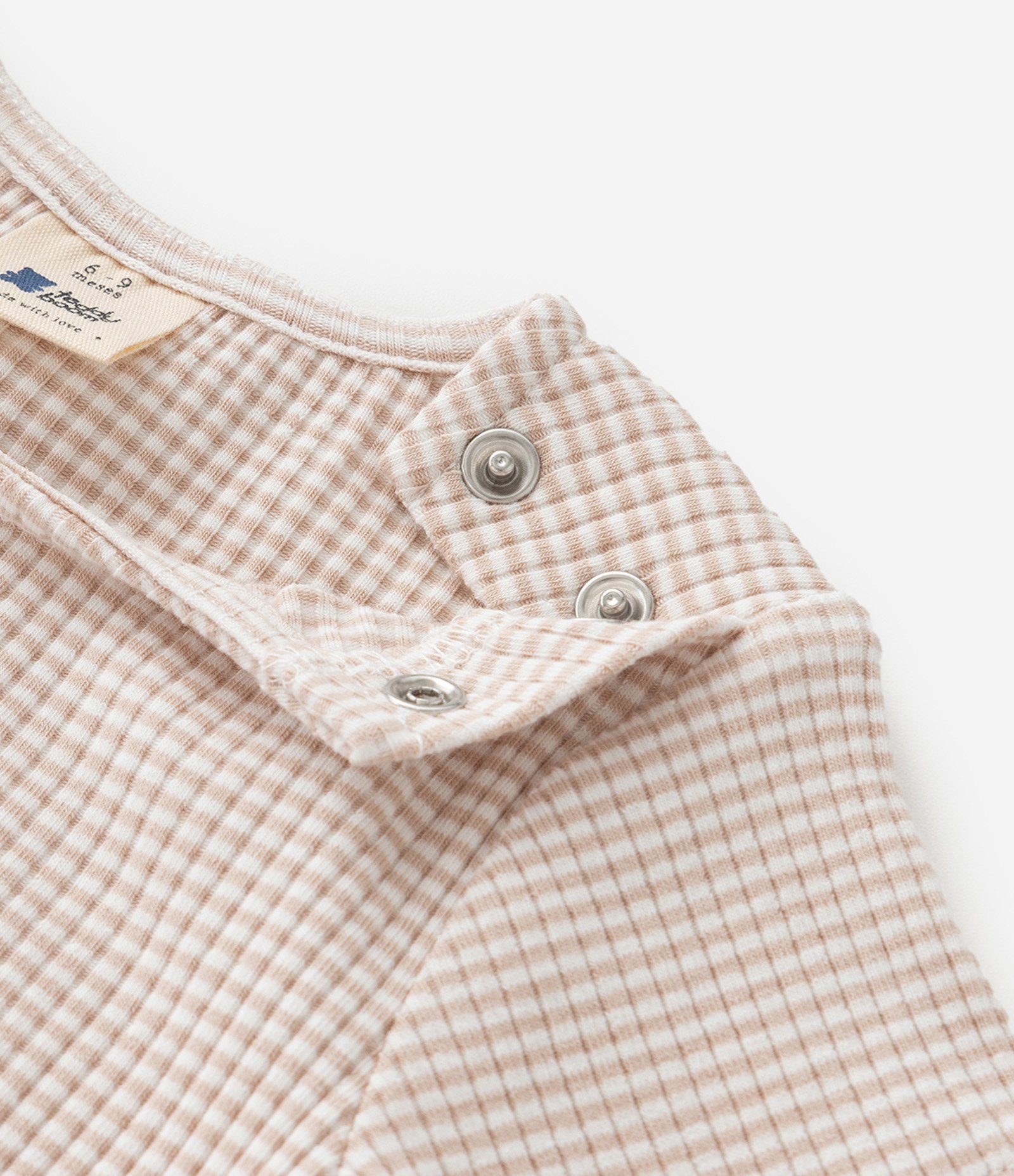 Macaquinho Infantil Canelado com Bordado de Gatinho – Tam 0 a 18 Meses Bege Claro 5