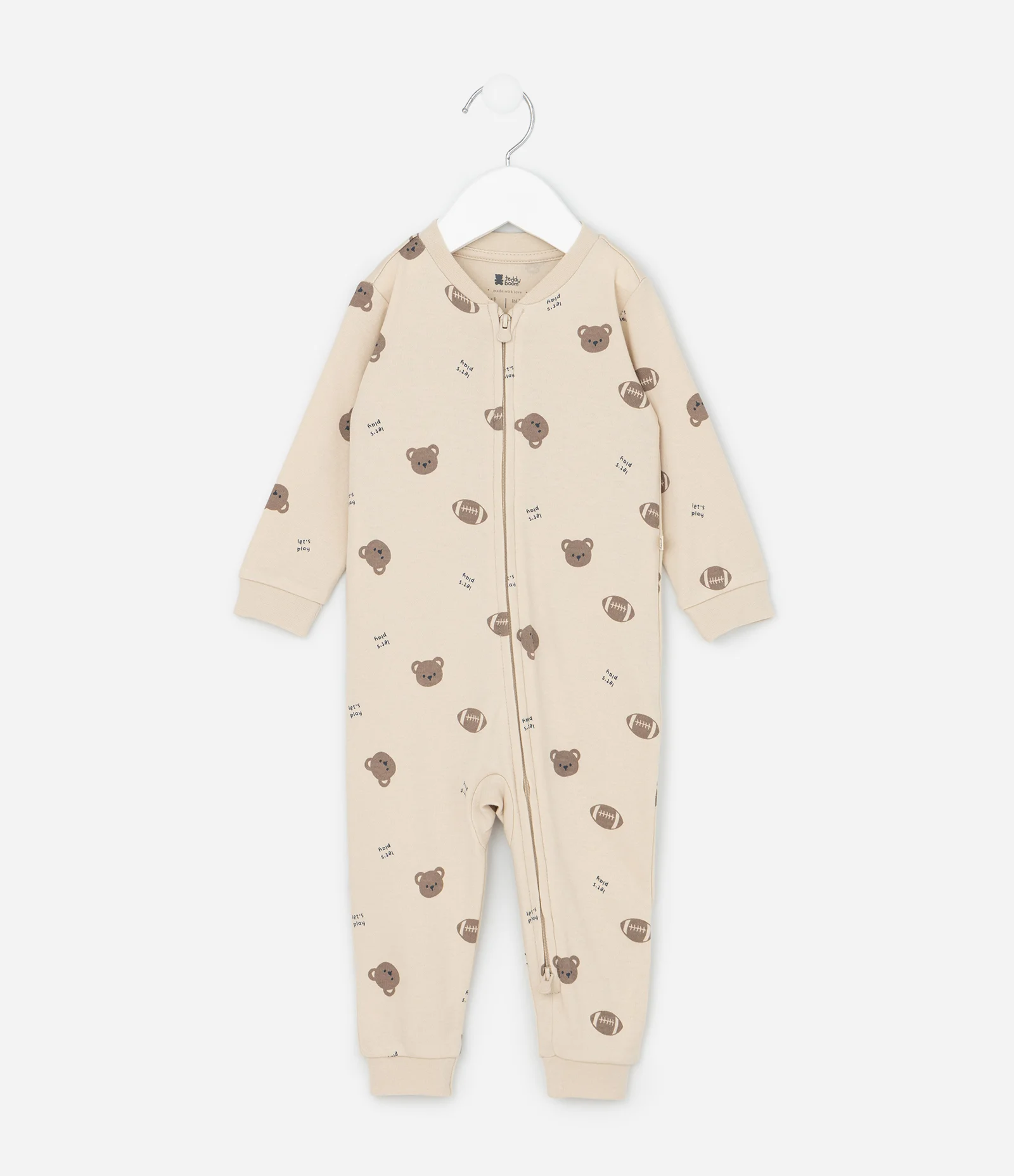 Macacão Infantil Manga Longa com Bordado no Bumbum – Tam RN a 24 Meses Bege Claro 1