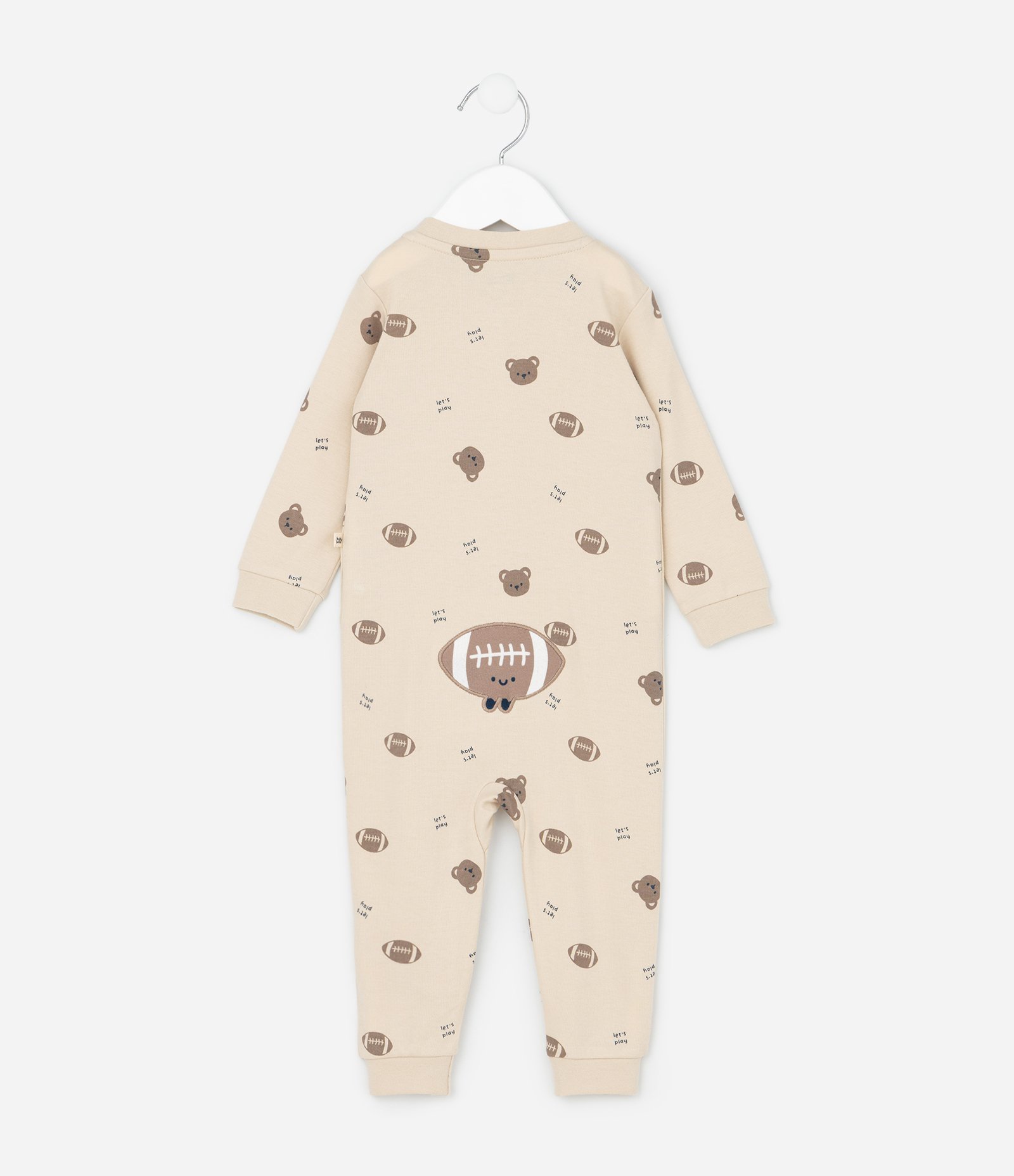 Macacão Infantil Manga Longa com Bordado no Bumbum – Tam RN a 24 Meses Bege Claro 3