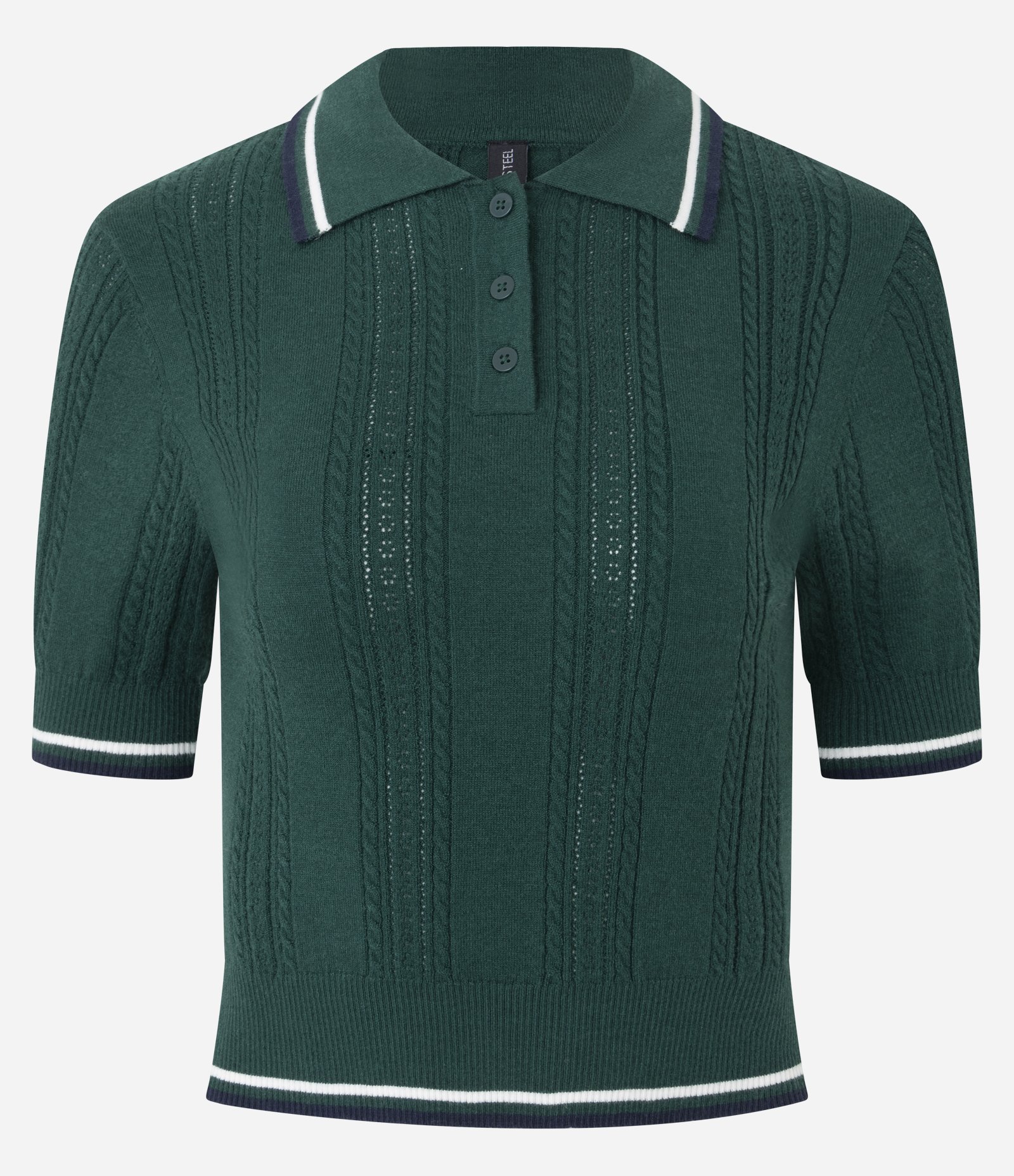 Blusa Polo em Tricô com Mix de Pontos e Listras Contrastantes Verde 4