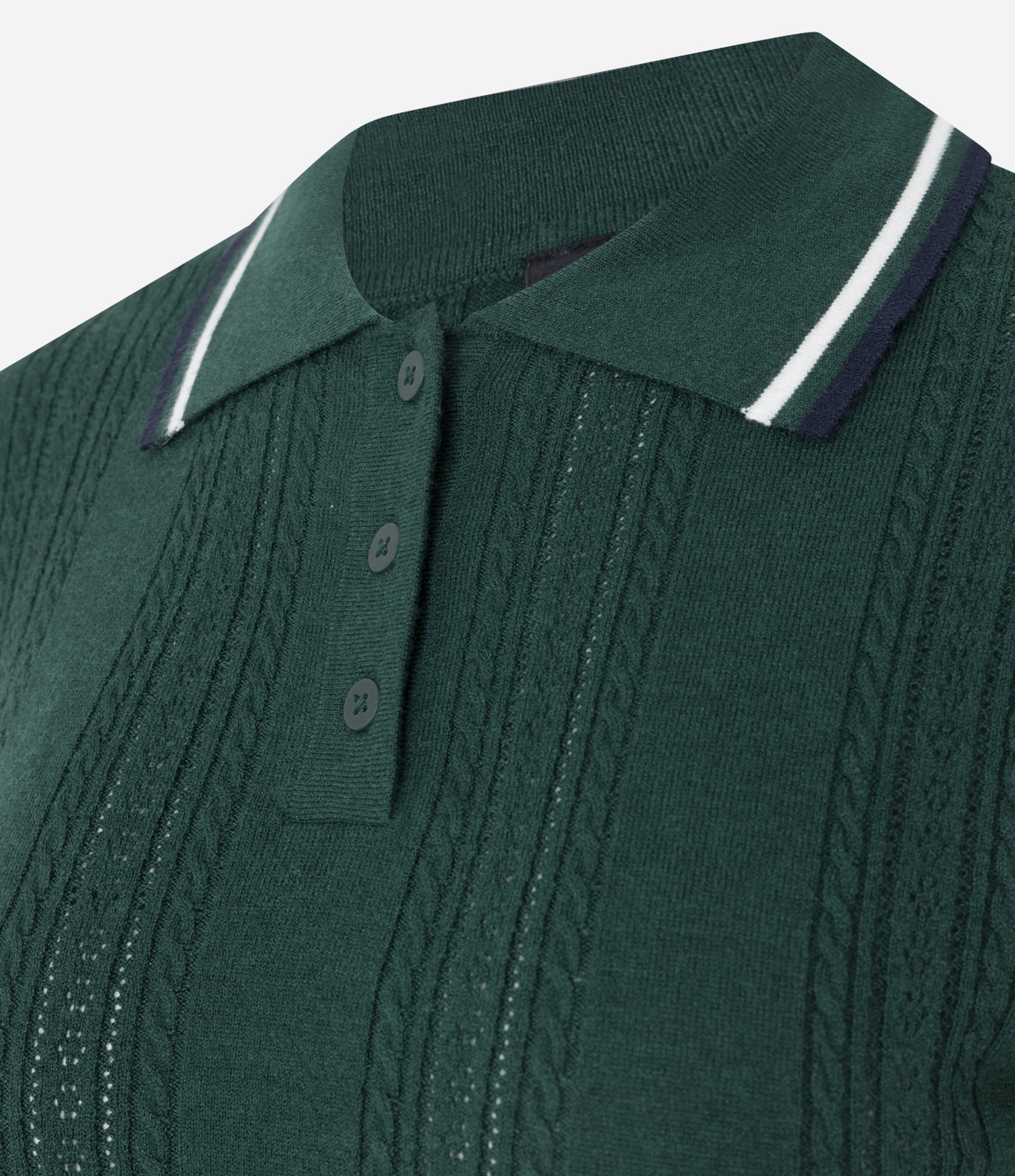 Blusa Polo em Tricô com Mix de Pontos e Listras Contrastantes Verde 5