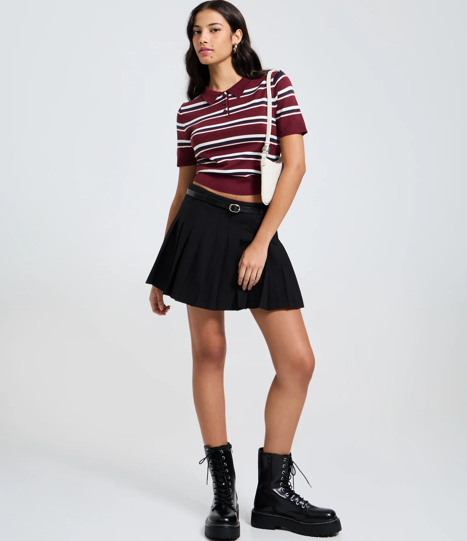 Blusa em Tricô Listrado e Gola Polo Vinho 2