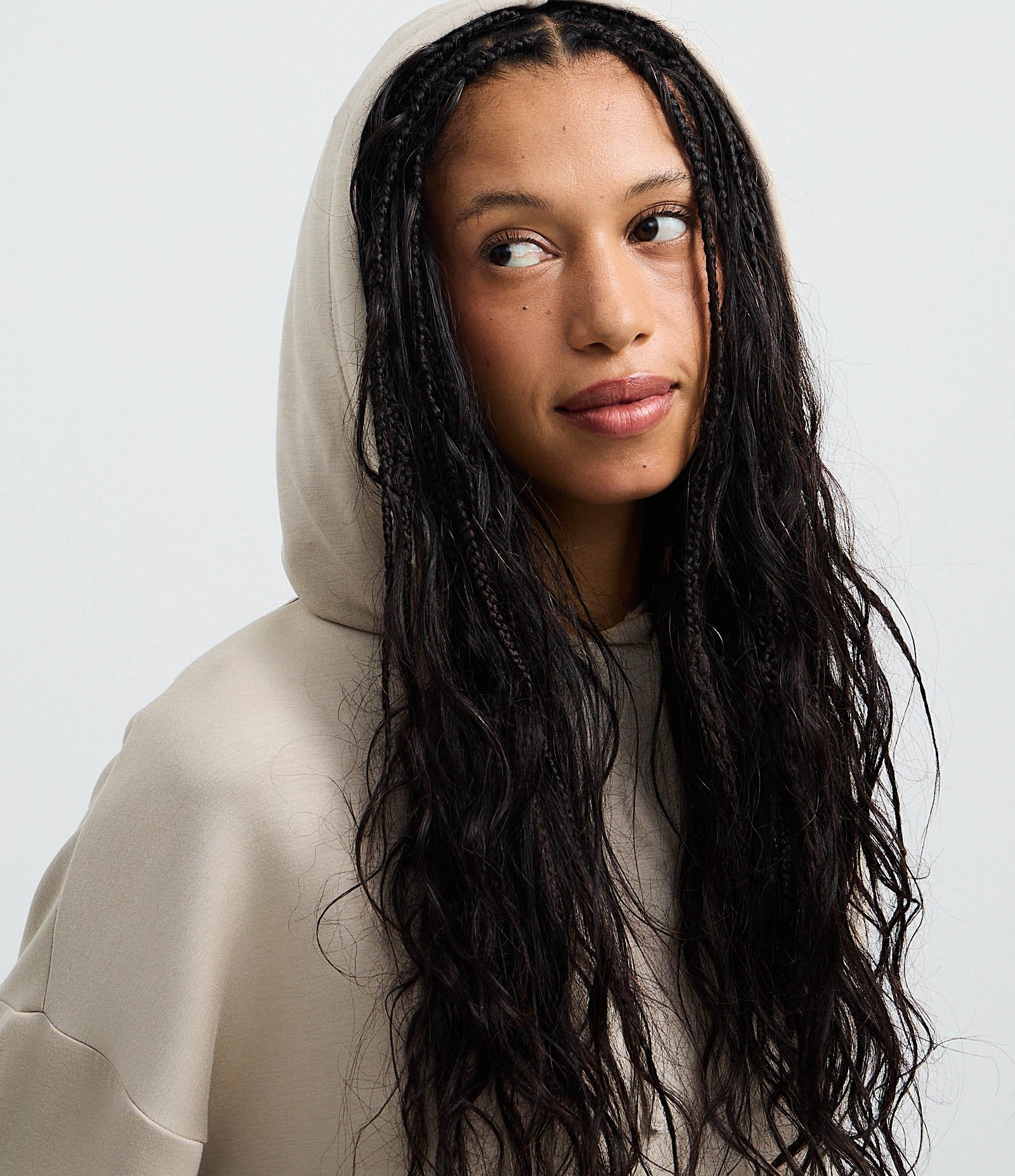 Blusão Oversized em Modal com Capuz Bege 3