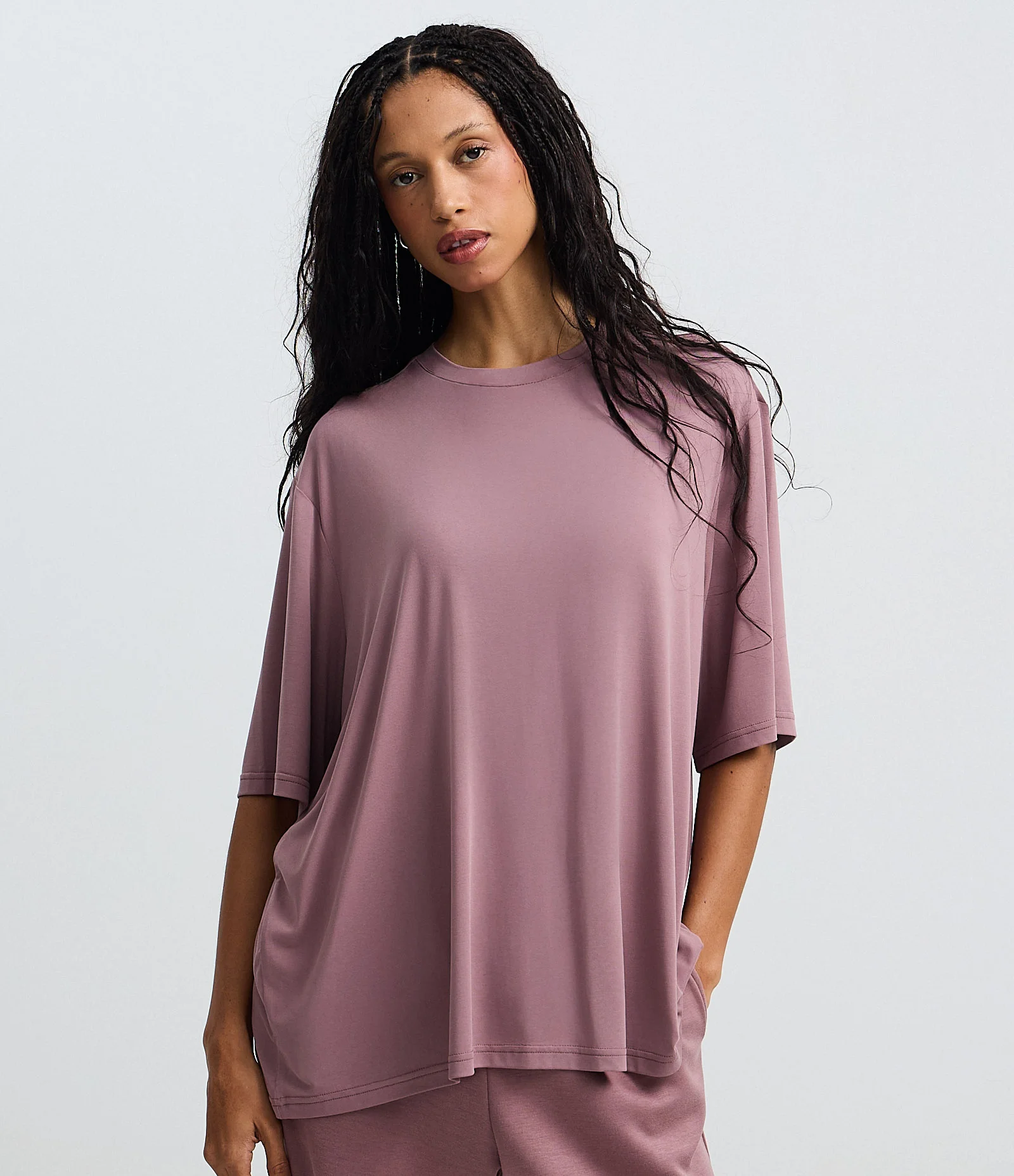 Camiseta Oversized em Microfibra com Manga Curta Roxo 2
