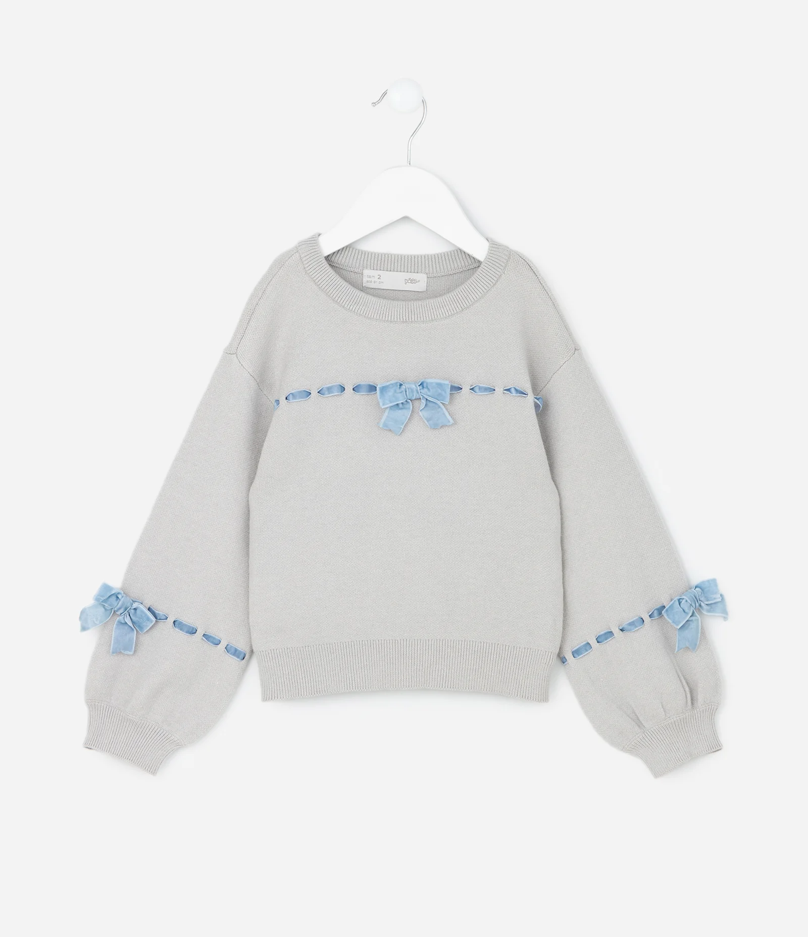 Suéter Infantil em Efeito Tricô com Laços Entrelaçados – Tam 1 a 5/6 Anos Cinza Claro 2