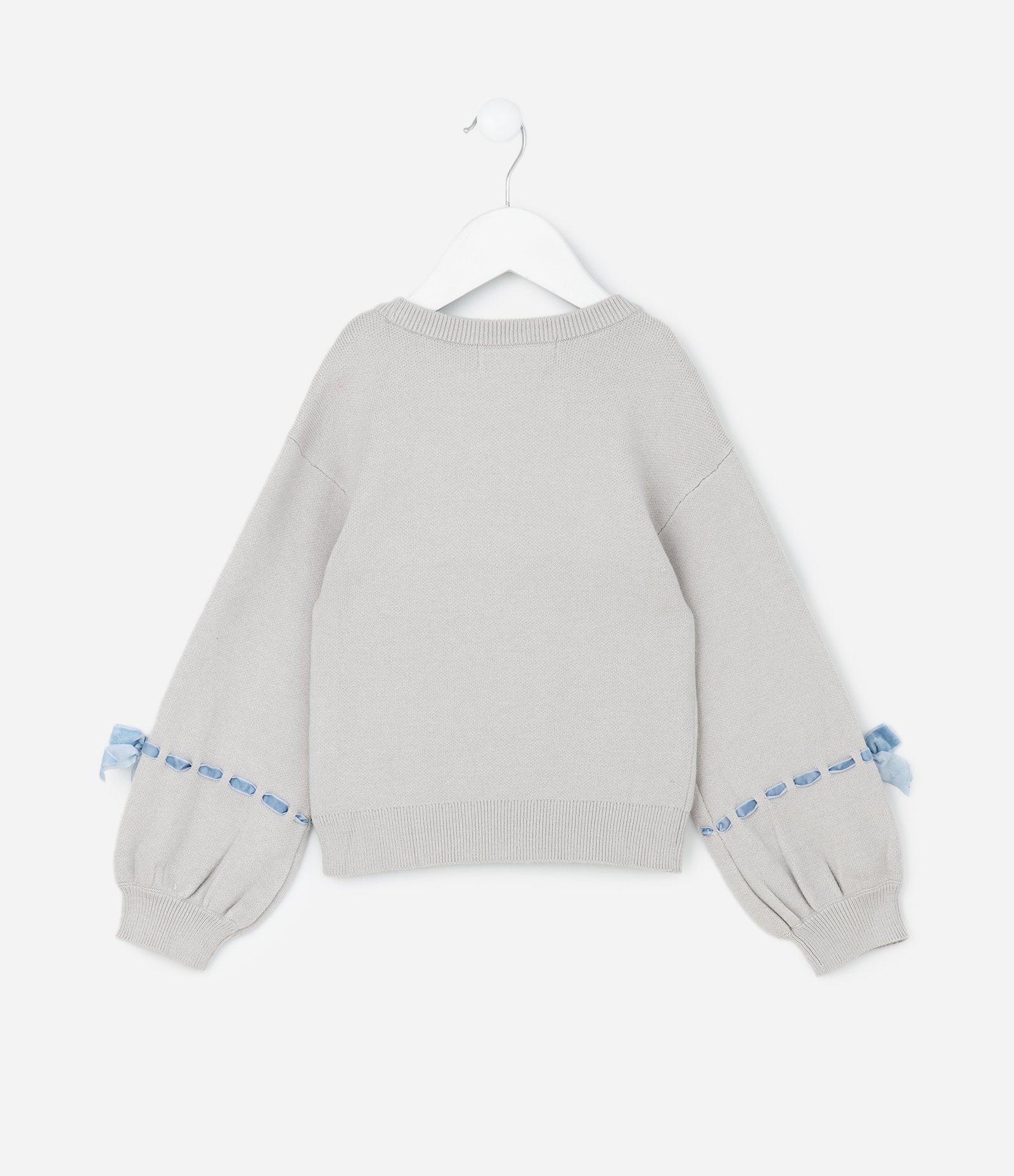 Suéter Infantil em Efeito Tricô com Laços Entrelaçados – Tam 1 a 5/6 Anos Cinza Claro 3
