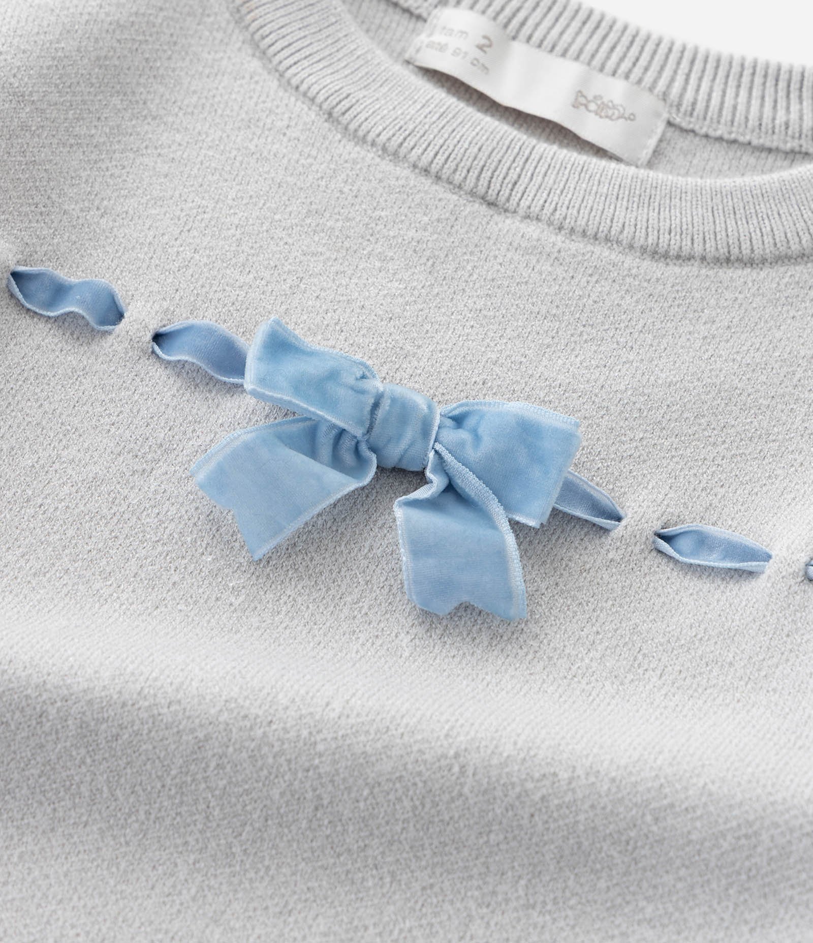 Suéter Infantil em Efeito Tricô com Laços Entrelaçados – Tam 1 a 5/6 Anos Cinza Claro 7