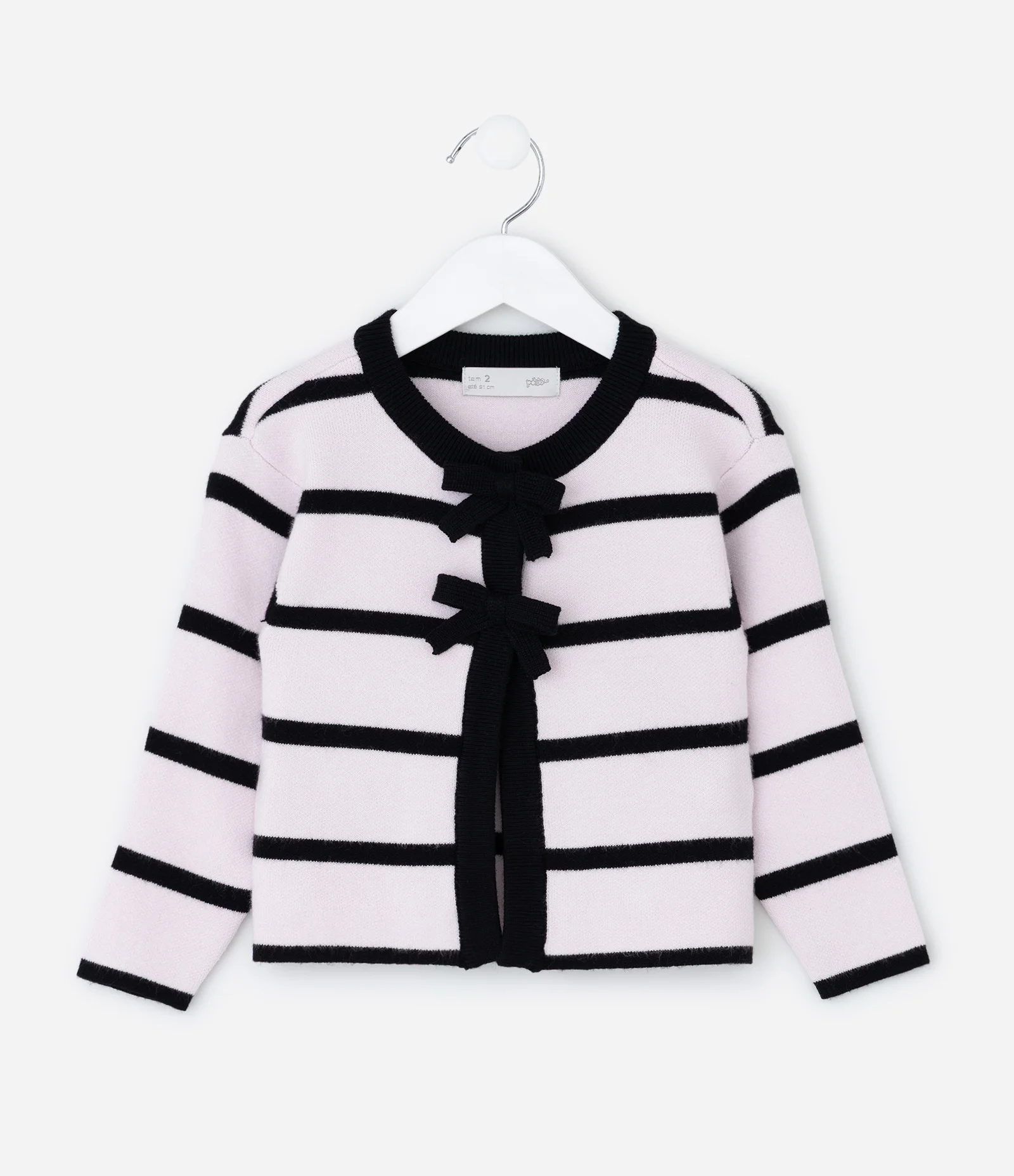 Casaco Infantil em Efeito Tricô com Listras e Laços Frontais – Tam 1 a 5/6 Anos Preto/Rosa Claro 1