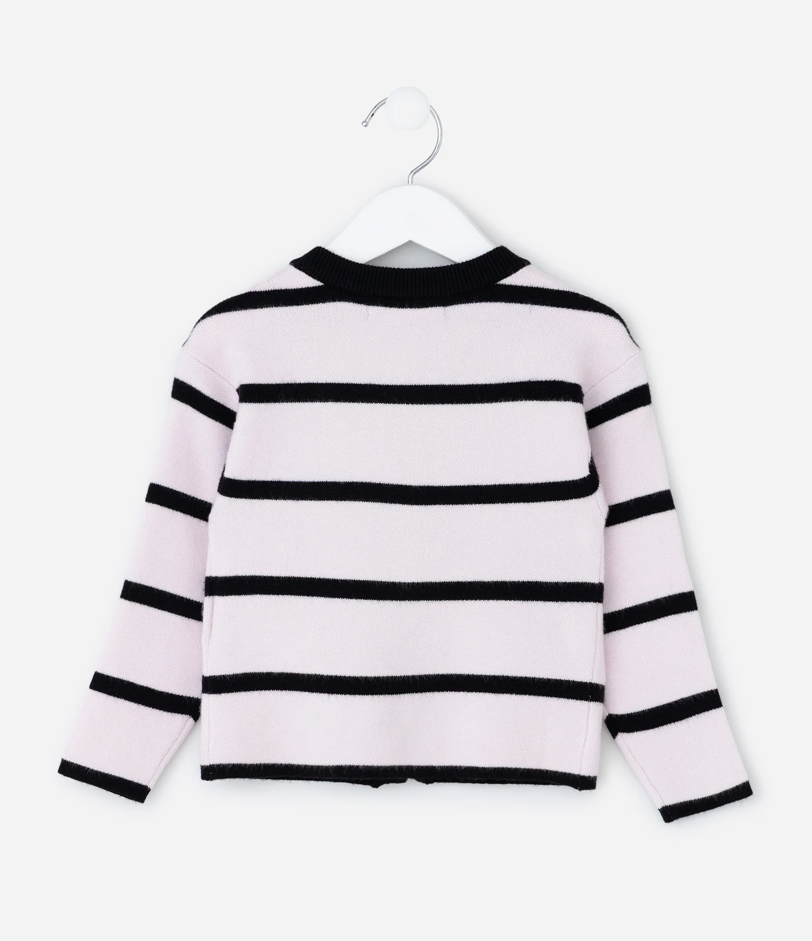 Casaco Infantil em Efeito Tricô com Listras e Laços Frontais – Tam 1 a 5/6 Anos Preto/Rosa Claro 2