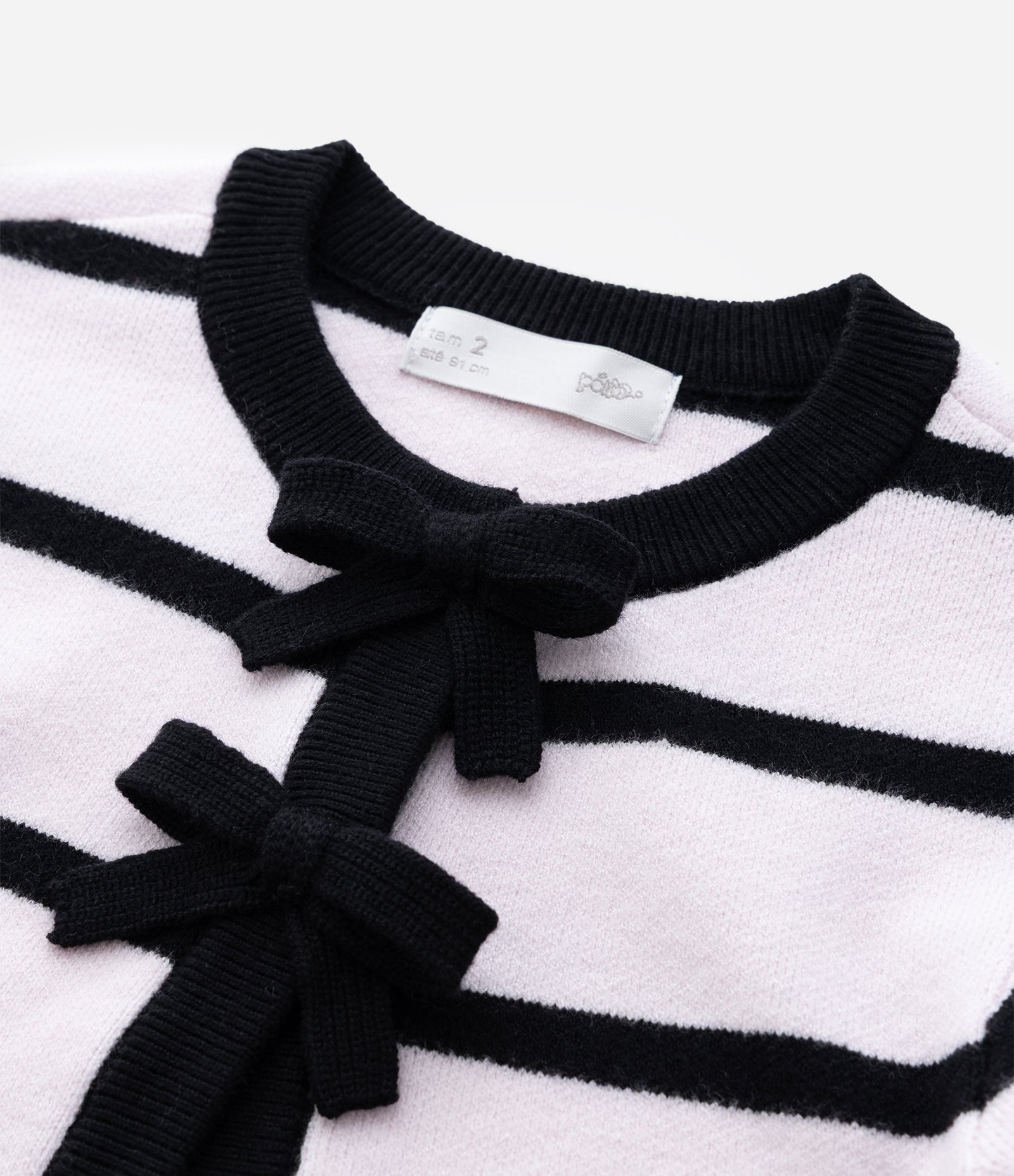 Casaco Infantil em Efeito Tricô com Listras e Laços Frontais – Tam 1 a 5/6 Anos Preto/Rosa Claro 5