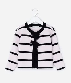 Casaco Infantil em Efeito Tricô com Listras e Laços Frontais – Tam 1 a 5/6 Anos