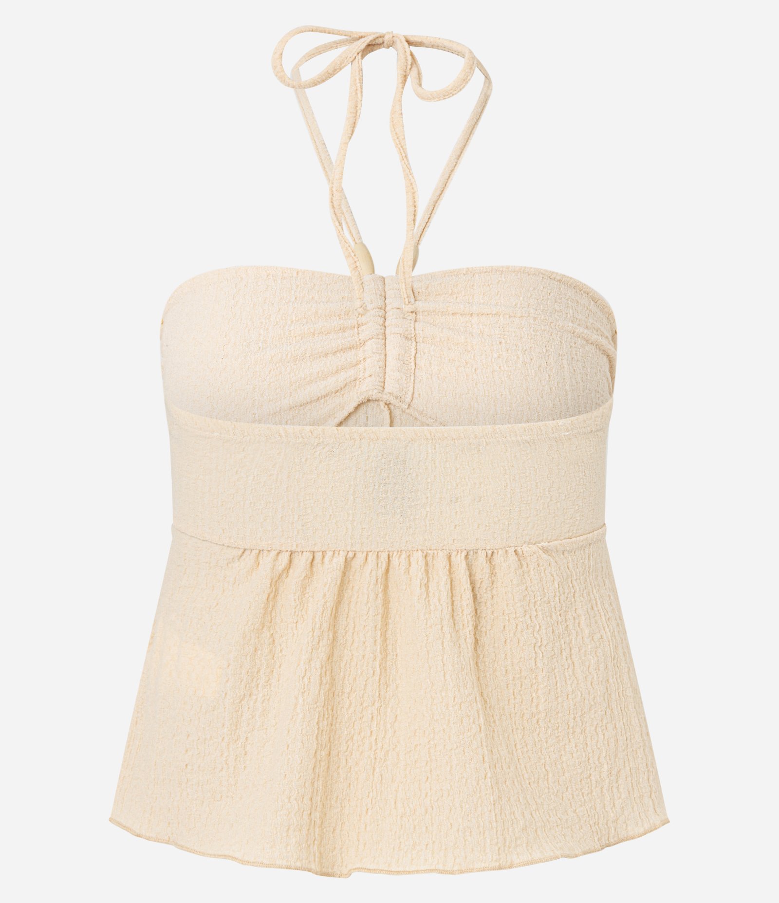 Blusa Frente Única com Textura e Fendinha Frontal Bege 8