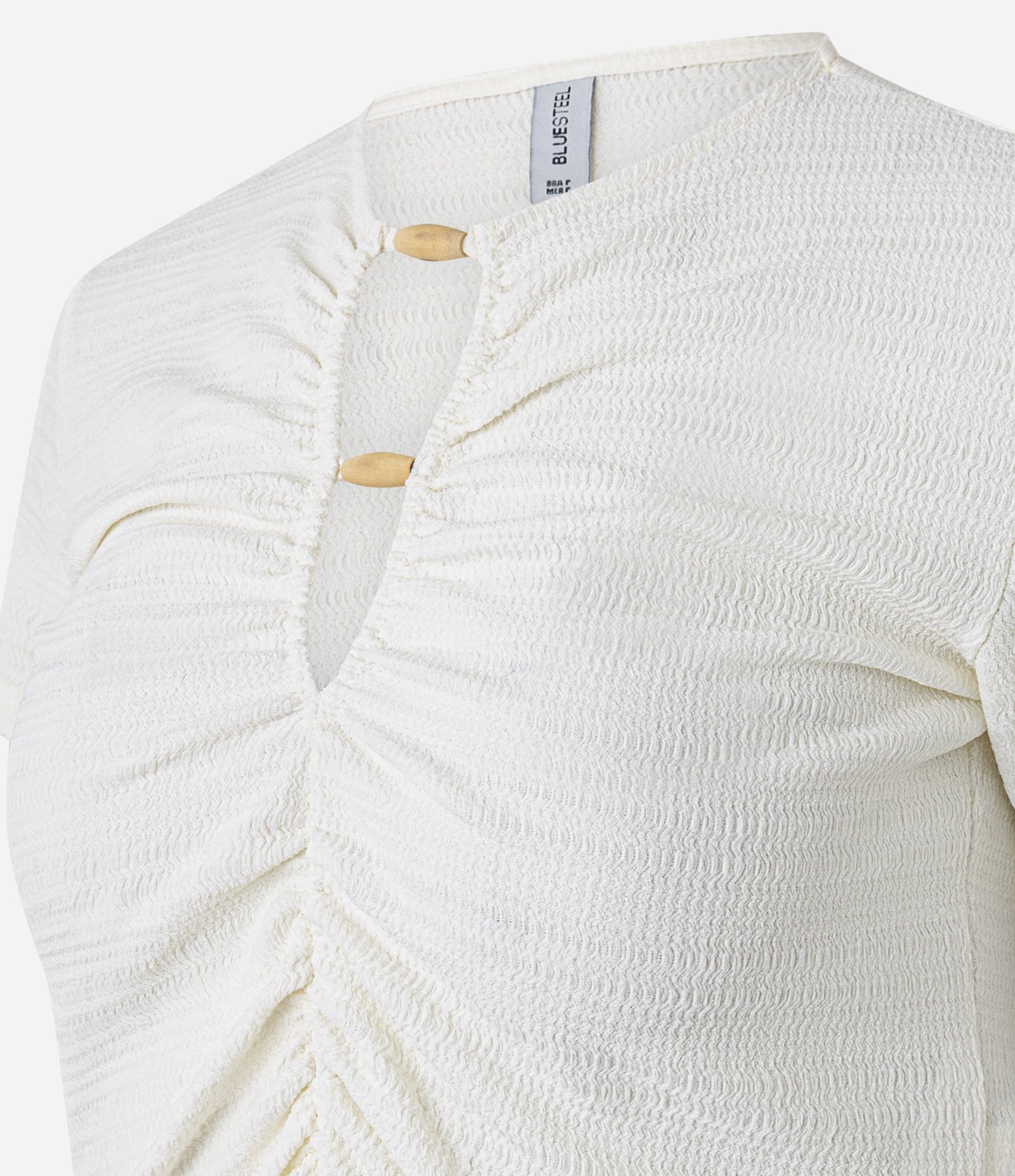 Blusa com Decote Franzido com Aviamento e Textura Branco 5