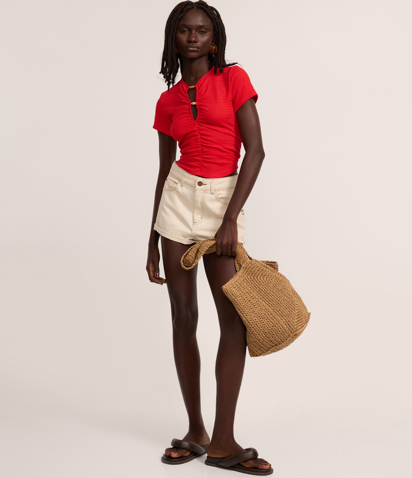 Blusa com Decote Franzido com Aviamento e Textura Vermelho 2