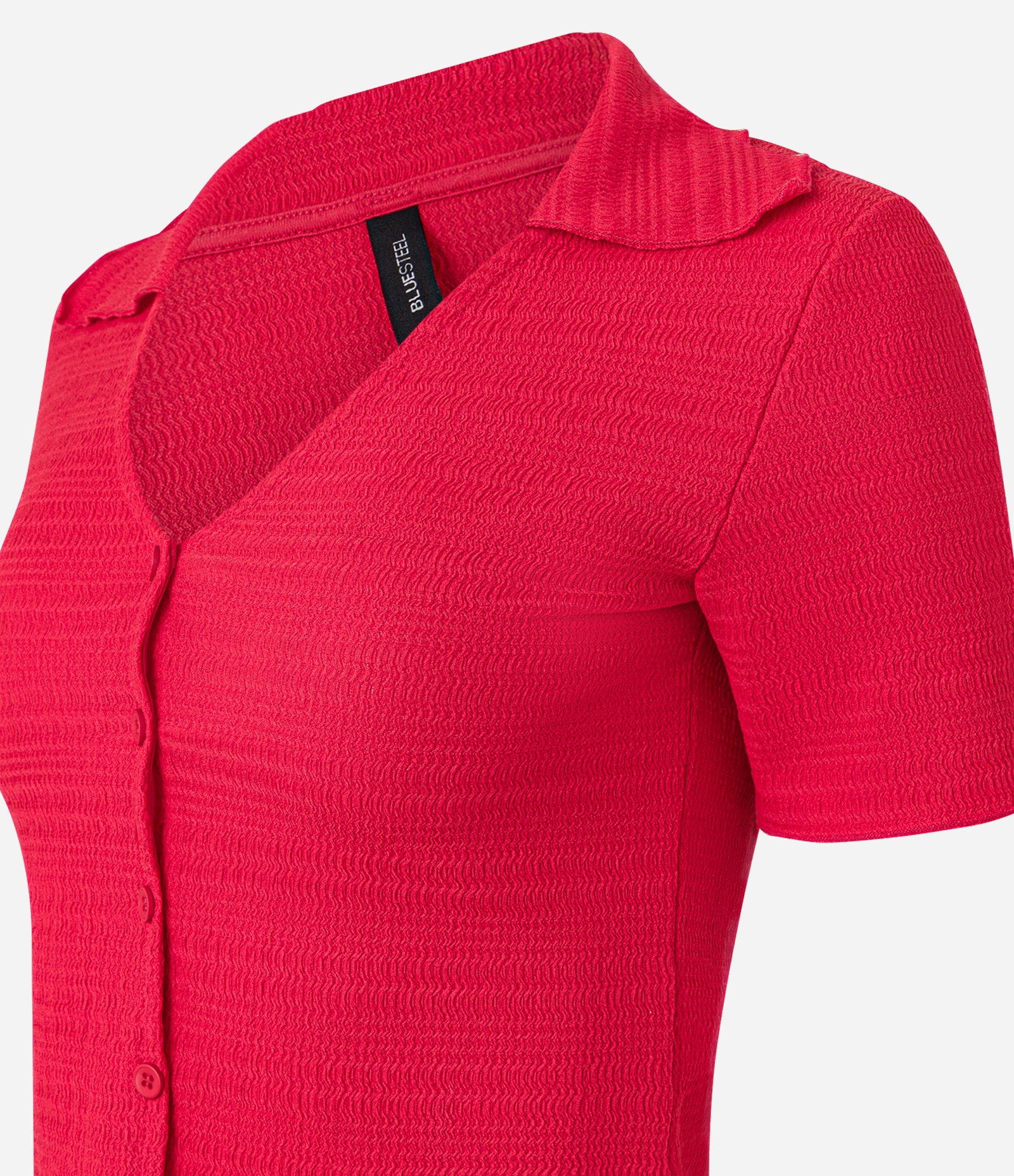Blusa Polo com Textura e Abotoamento Frontal Vermelho 5