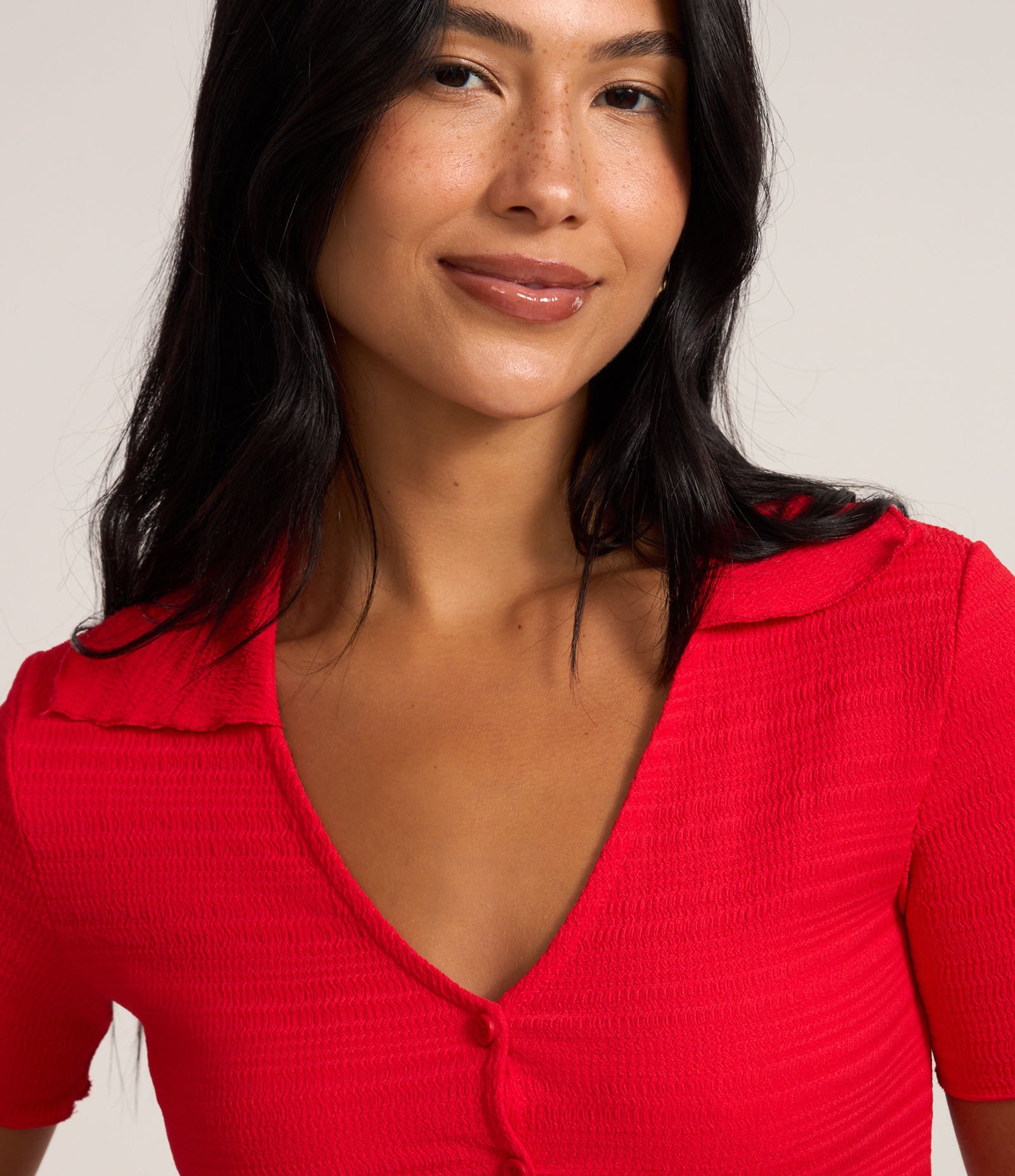 Blusa Polo com Textura e Abotoamento Frontal Vermelho 3