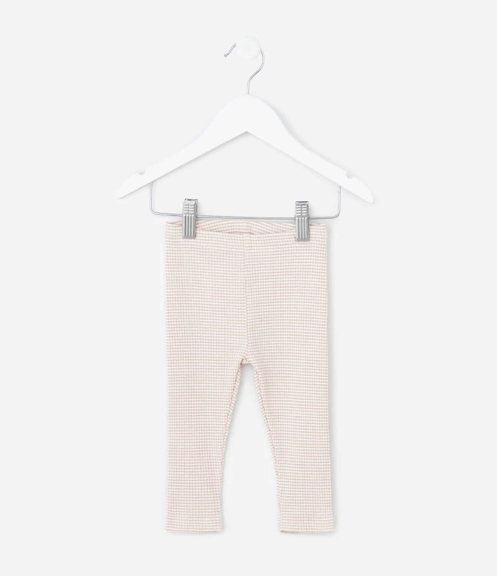 Calça Infantil em Ribana Canelada com Estampa Listrada – Tam RN a 18 Meses Branco/Bege 2