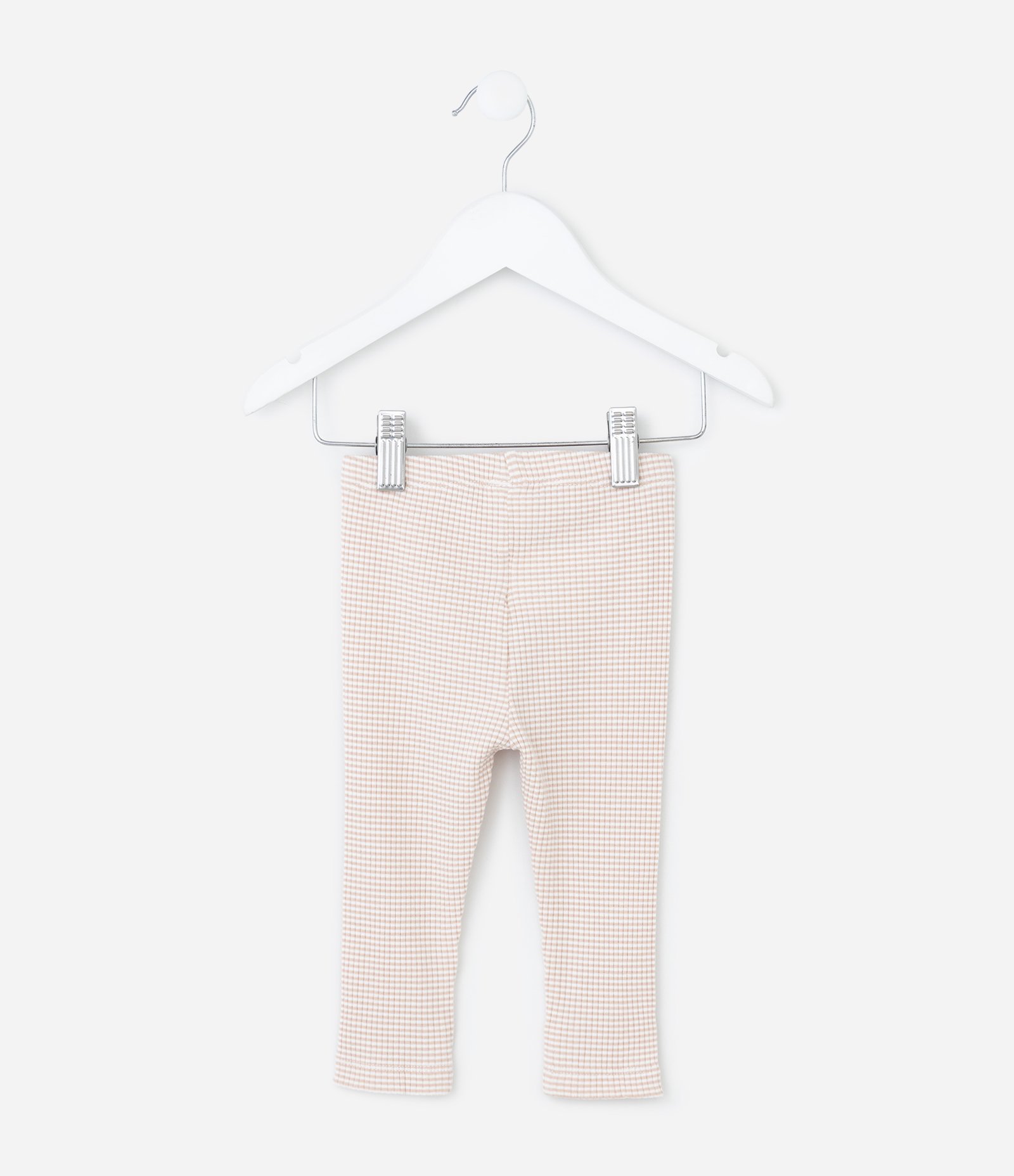 Calça Infantil em Ribana Canelada com Estampa Listrada – Tam RN a 18 Meses Branco/Bege 3