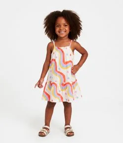 Vestido Infantil em Algodão com Estampa de Arco Íris - Tam 1 a 6 Anos