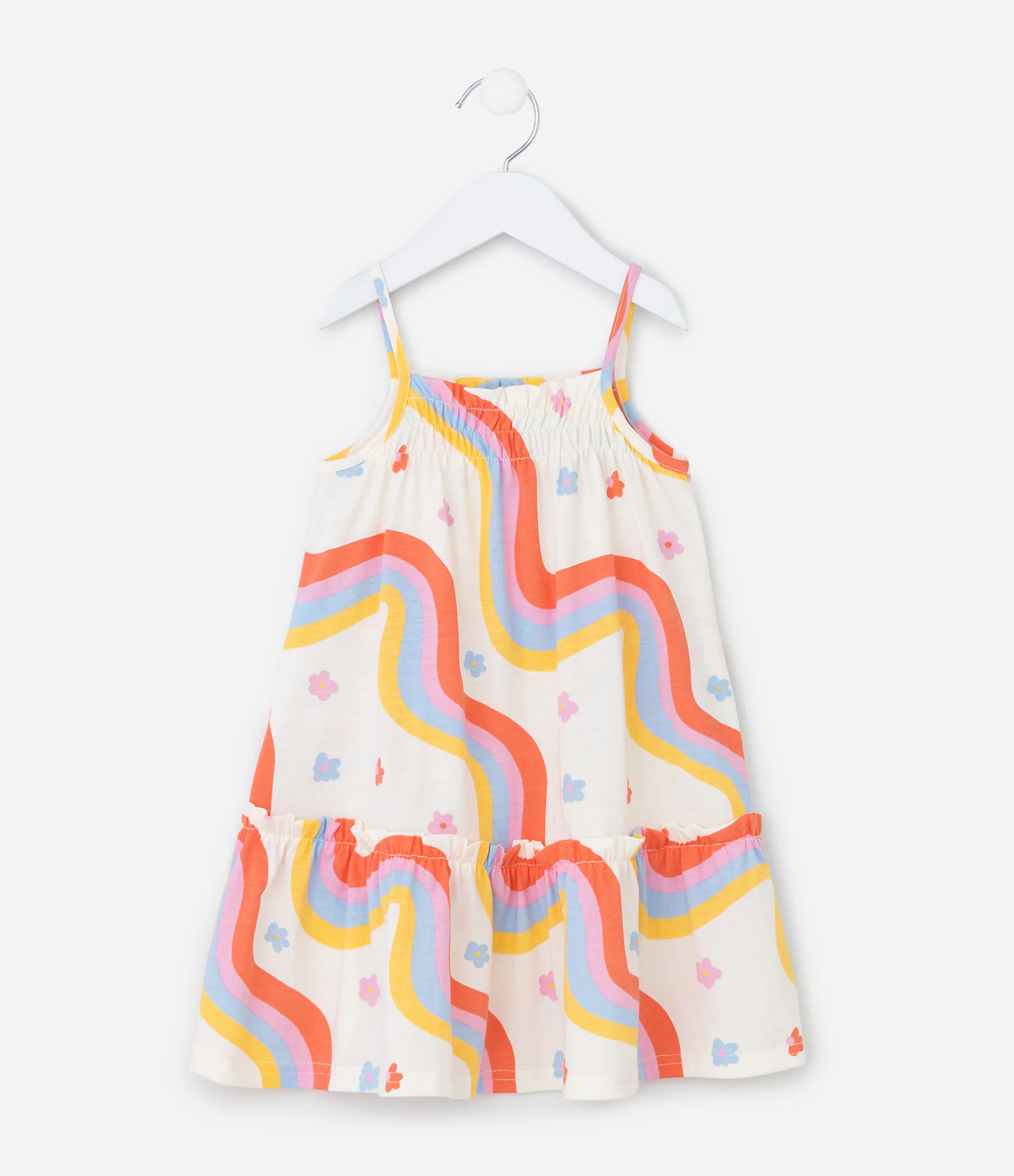Vestido Infantil em Algodão com Estampa de Arco Íris - Tam 1 a 6 Anos Creme 1