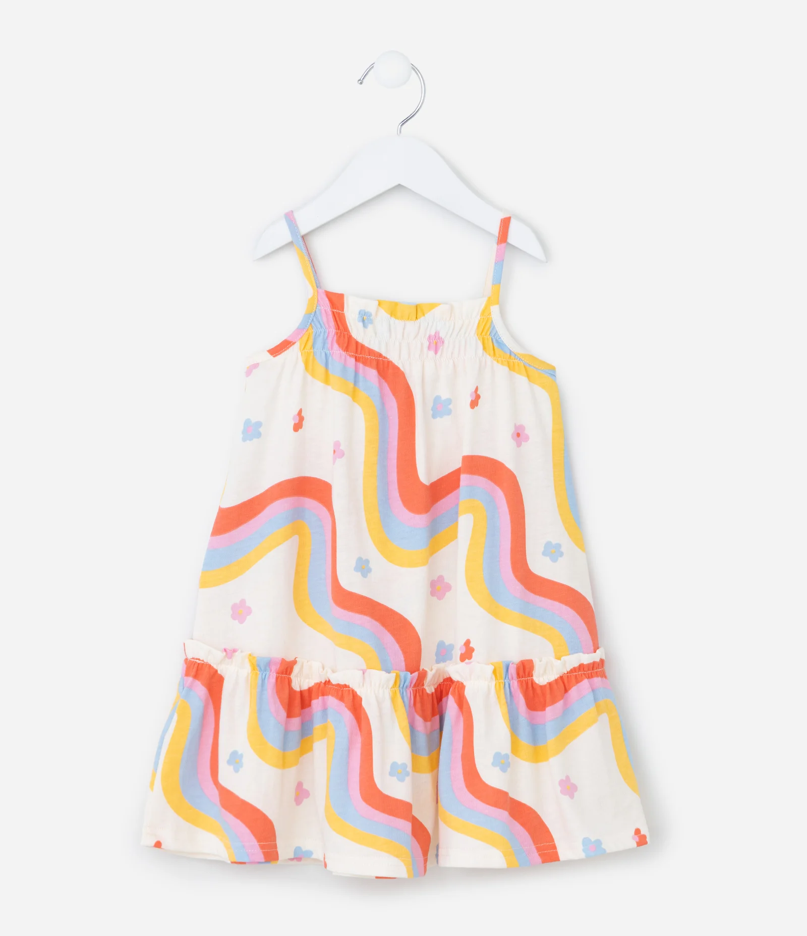 Vestido Infantil em Algodão com Estampa de Arco Íris - Tam 1 a 6 Anos Creme 2