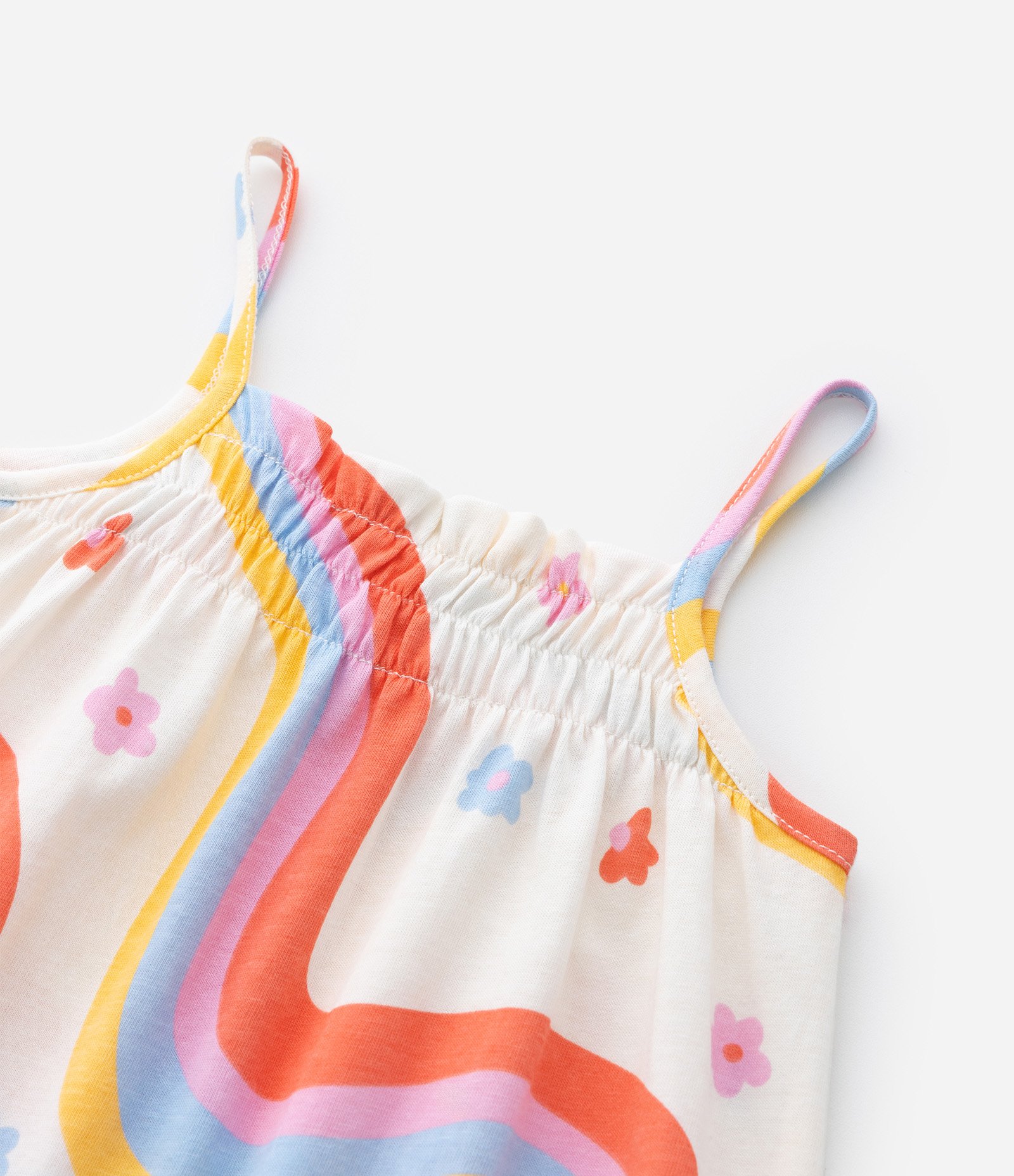 Vestido Infantil em Algodão com Estampa de Arco Íris - Tam 1 a 6 Anos Creme 5