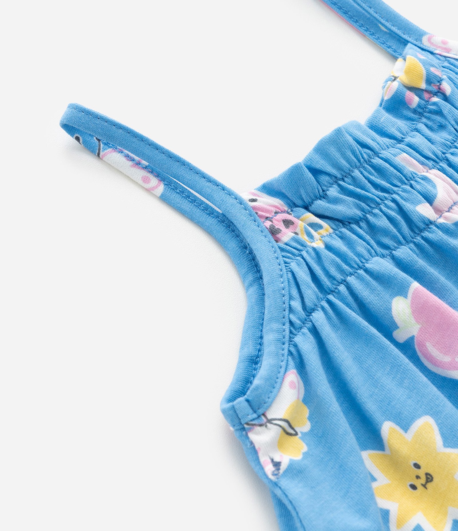 Vestido Infantil em Algodão com Estampa de Frutinhas - Tam 1 a 6 Anos Azul 4