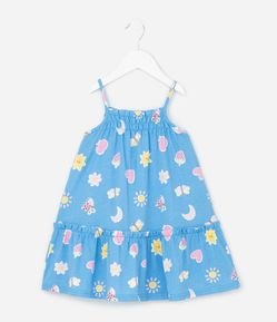 Vestido Infantil em Algodão com Estampa de Frutinhas - Tam 1 a 6 Anos