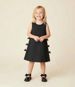 Vestido Infantil em Jacquard com Laços Laterais – Tam 1 a 6 Anos